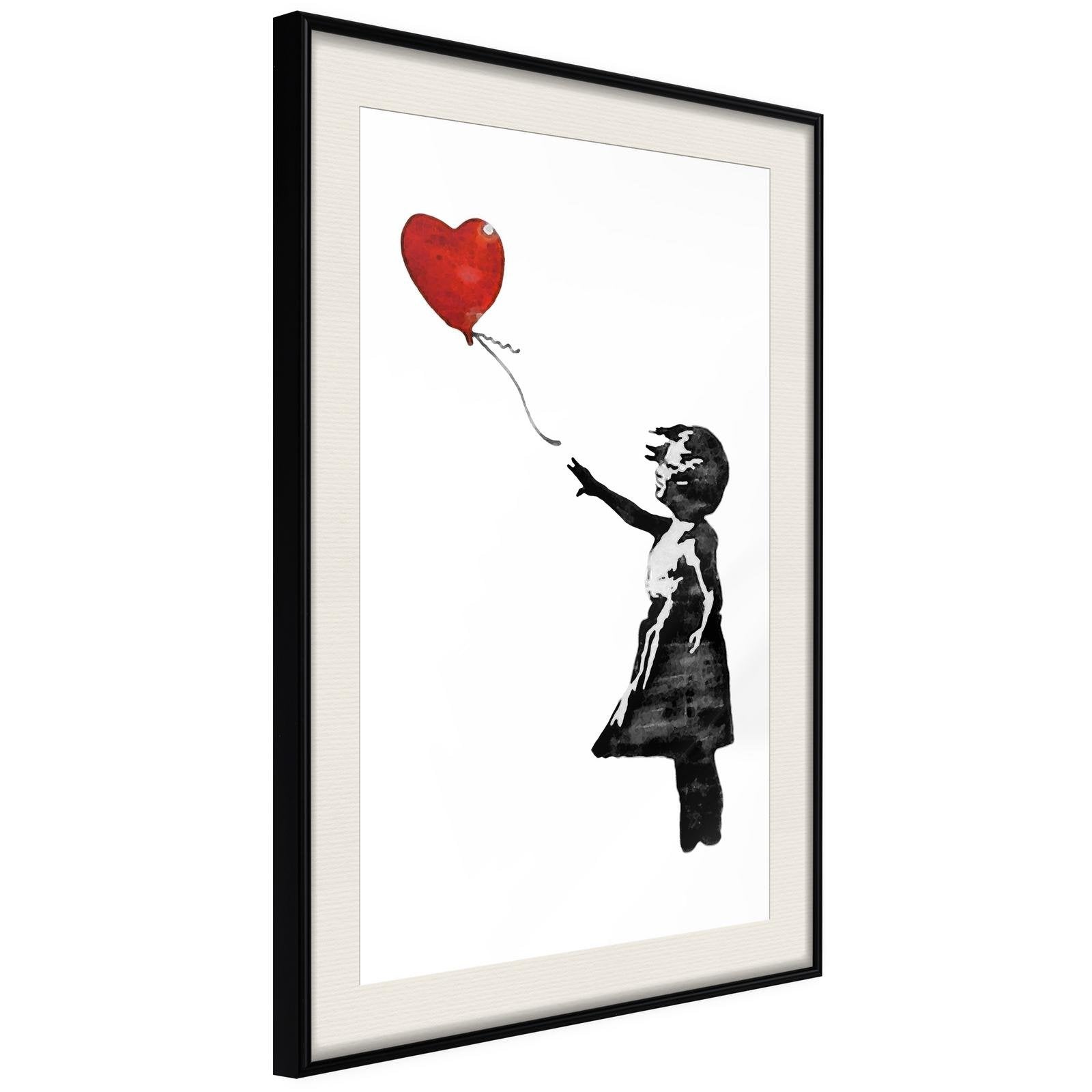 Inramad Poster / Tavla - Banksy: Girl with Balloon II-Poster Inramad-Artgeist-20x30-Svart ram med passepartout-peaceofhome.se