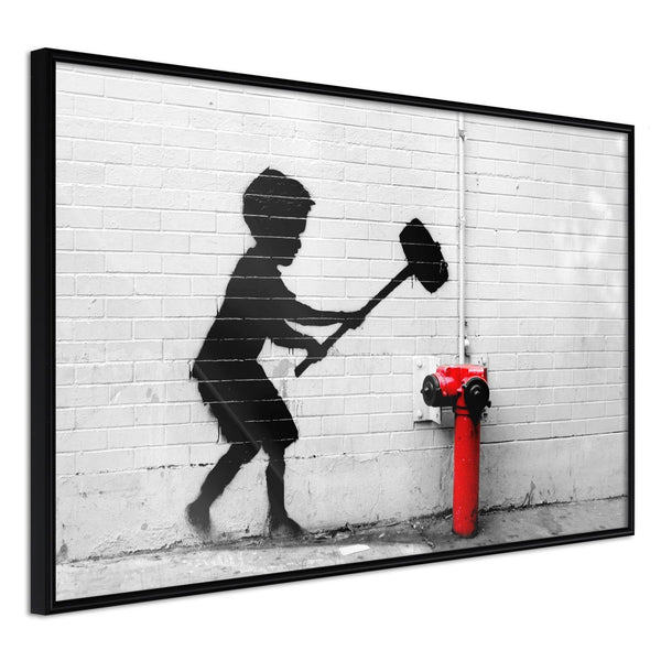 Inramad Poster / Tavla - Banksy: Hammer Boy-Poster Inramad-Artgeist-30x20-Svart ram-peaceofhome.se