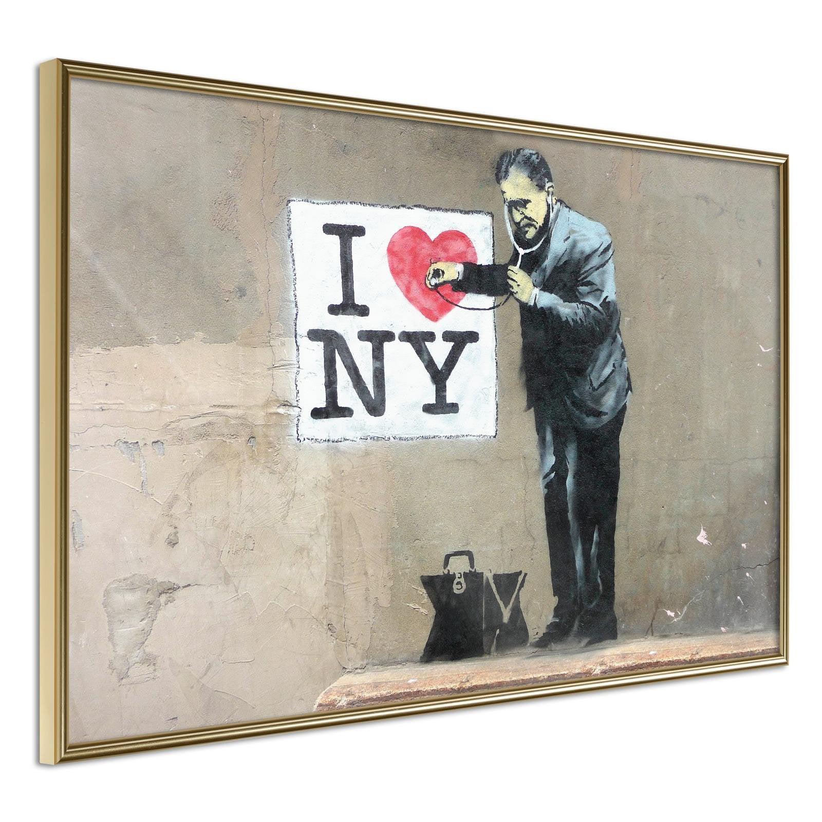 Inramad Poster / Tavla - Banksy: I Heart NY-Poster Inramad-Artgeist-30x20-Guldram-peaceofhome.se