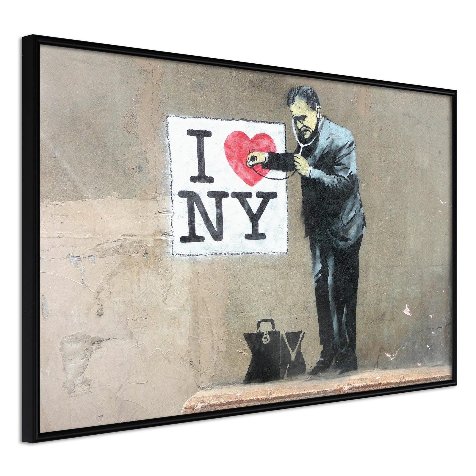Inramad Poster / Tavla - Banksy: I Heart NY-Poster Inramad-Artgeist-30x20-Svart ram-peaceofhome.se