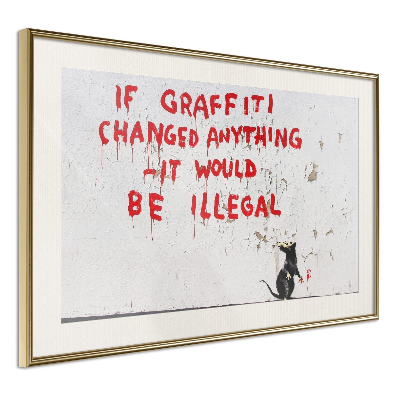 Inramad Poster / Tavla - Banksy: If Graffiti Changed Anything-Poster Inramad-Artgeist-30x20-Guldram med passepartout-peaceofhome.se