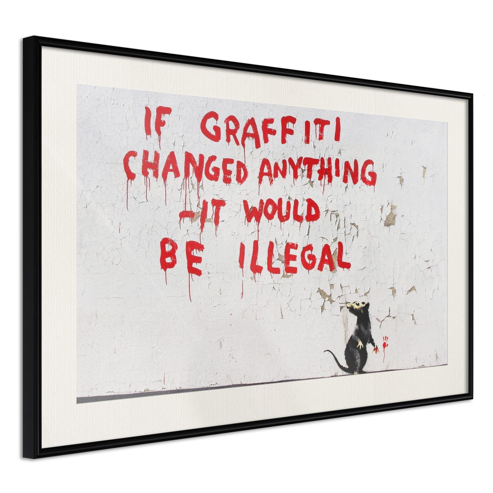 Inramad Poster / Tavla - Banksy: If Graffiti Changed Anything-Poster Inramad-Artgeist-30x20-Svart ram med passepartout-peaceofhome.se