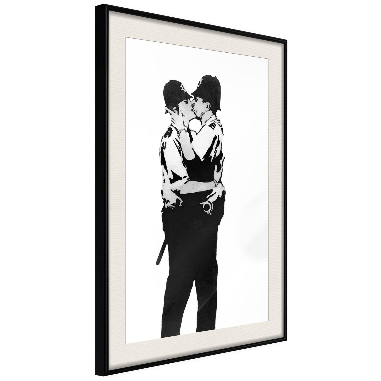 Inramad Poster / Tavla - Banksy: Kissing Coppers I-Poster Inramad-Artgeist-20x30-Svart ram med passepartout-peaceofhome.se