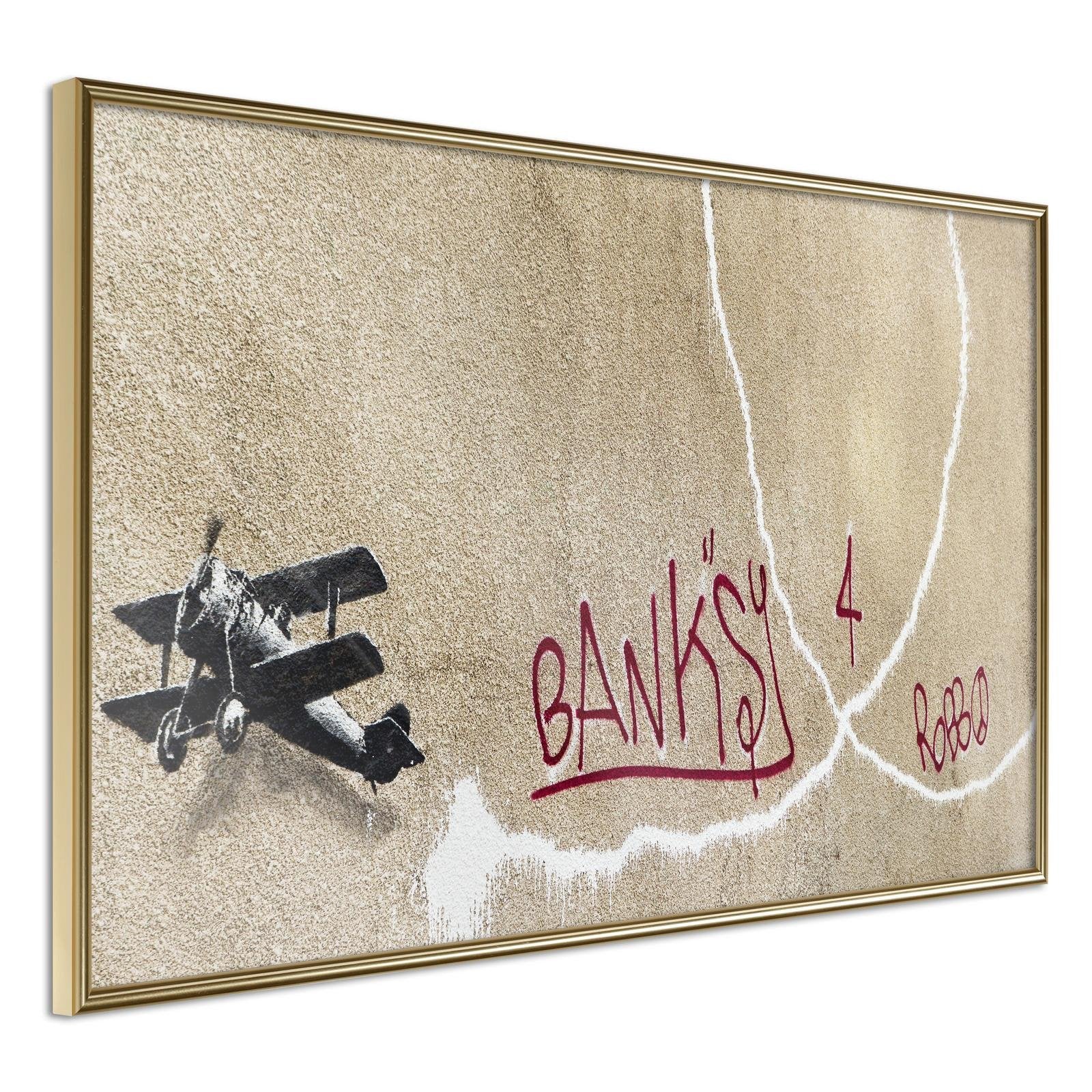 Inramad Poster / Tavla - Banksy: Love Plane-Poster Inramad-Artgeist-30x20-Guldram-peaceofhome.se