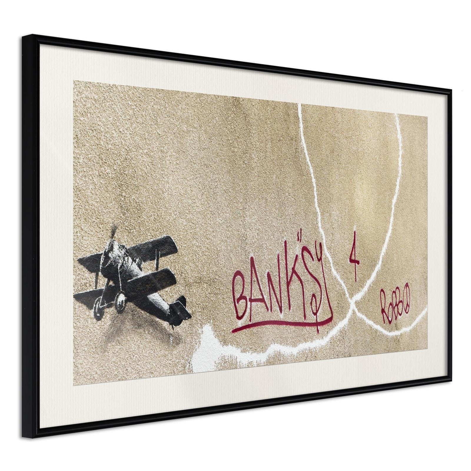 Inramad Poster / Tavla - Banksy: Love Plane-Poster Inramad-Artgeist-30x20-Svart ram med passepartout-peaceofhome.se