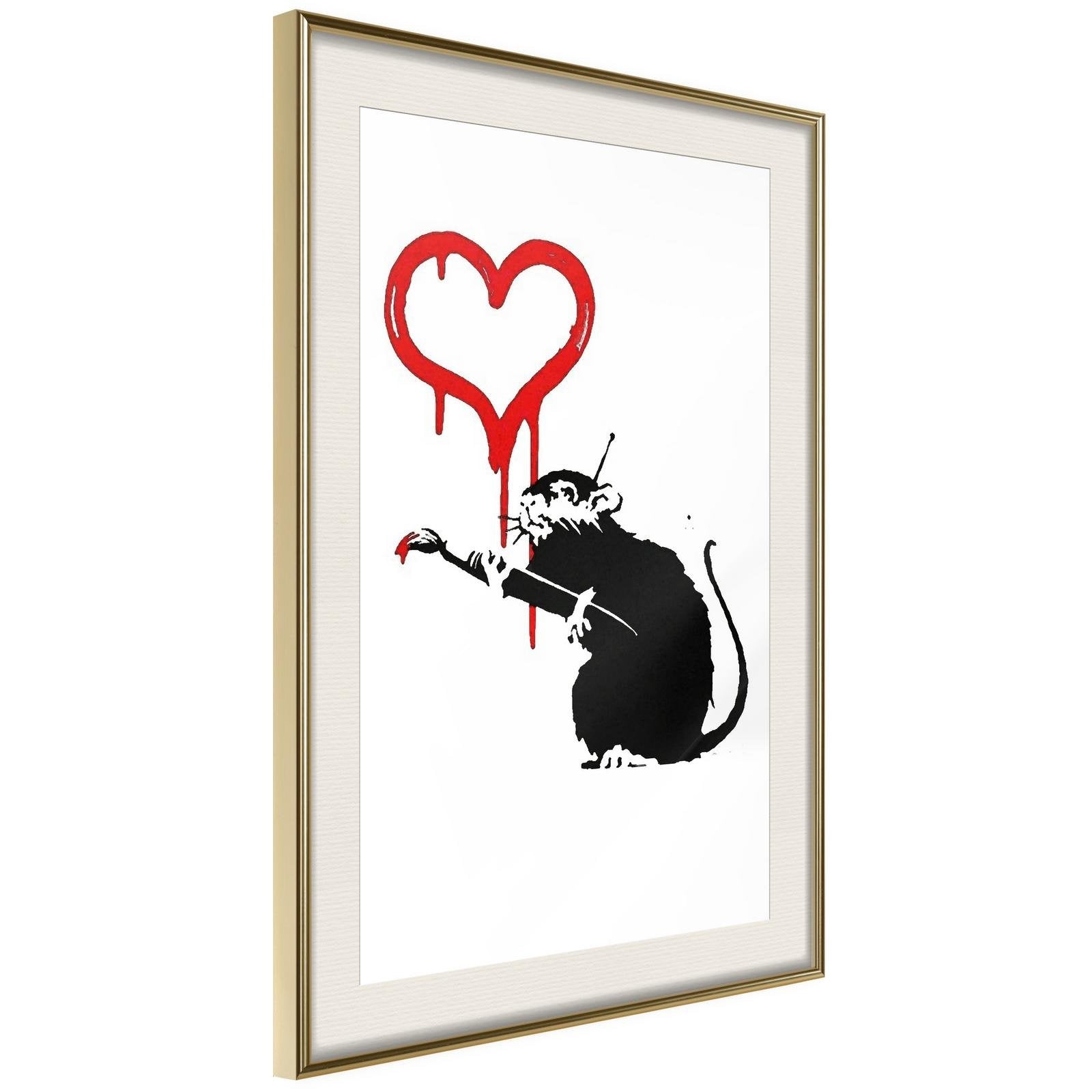 Inramad Poster / Tavla - Banksy: Love Rat-Poster Inramad-Artgeist-20x30-Guldram med passepartout-peaceofhome.se
