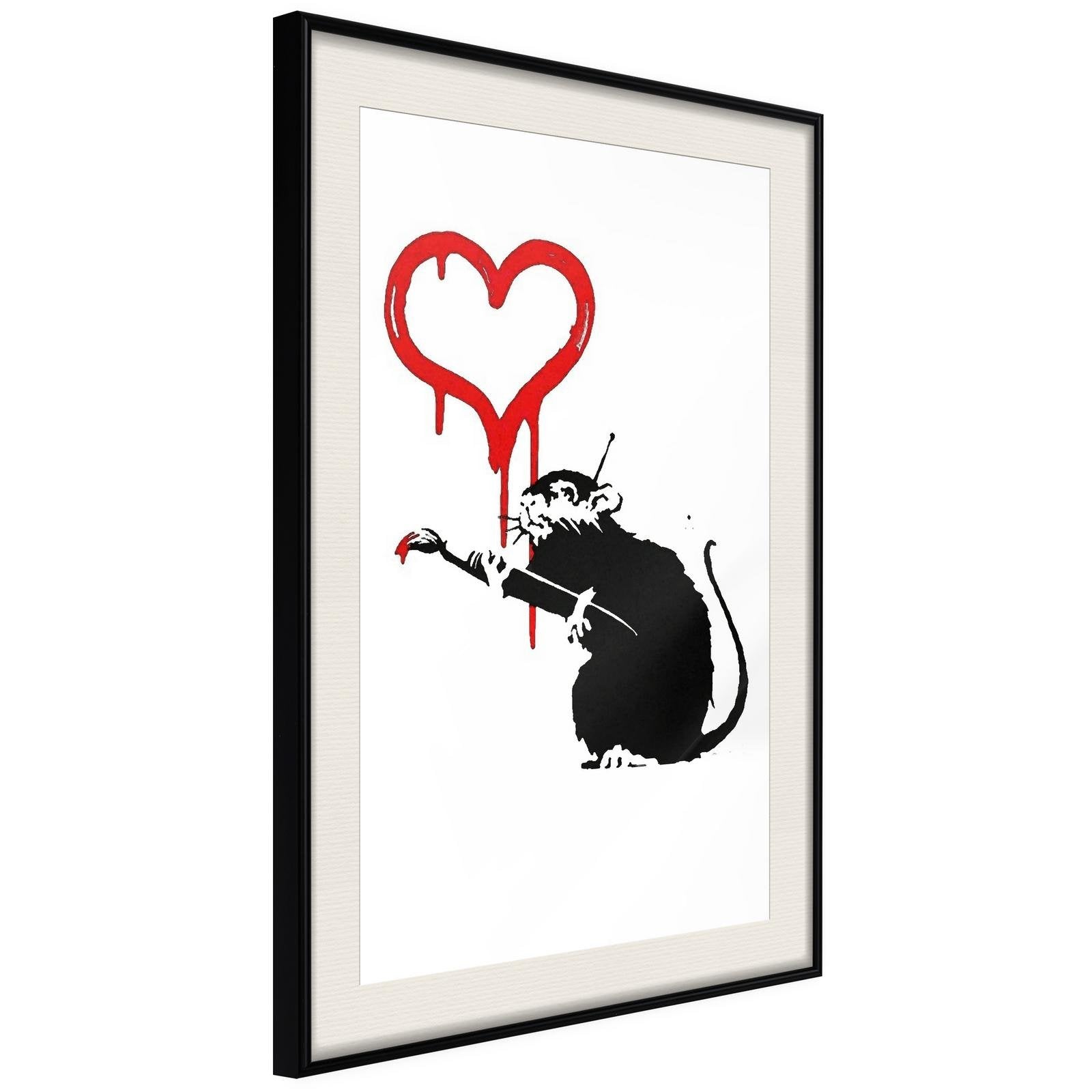 Inramad Poster / Tavla - Banksy: Love Rat-Poster Inramad-Artgeist-20x30-Svart ram med passepartout-peaceofhome.se