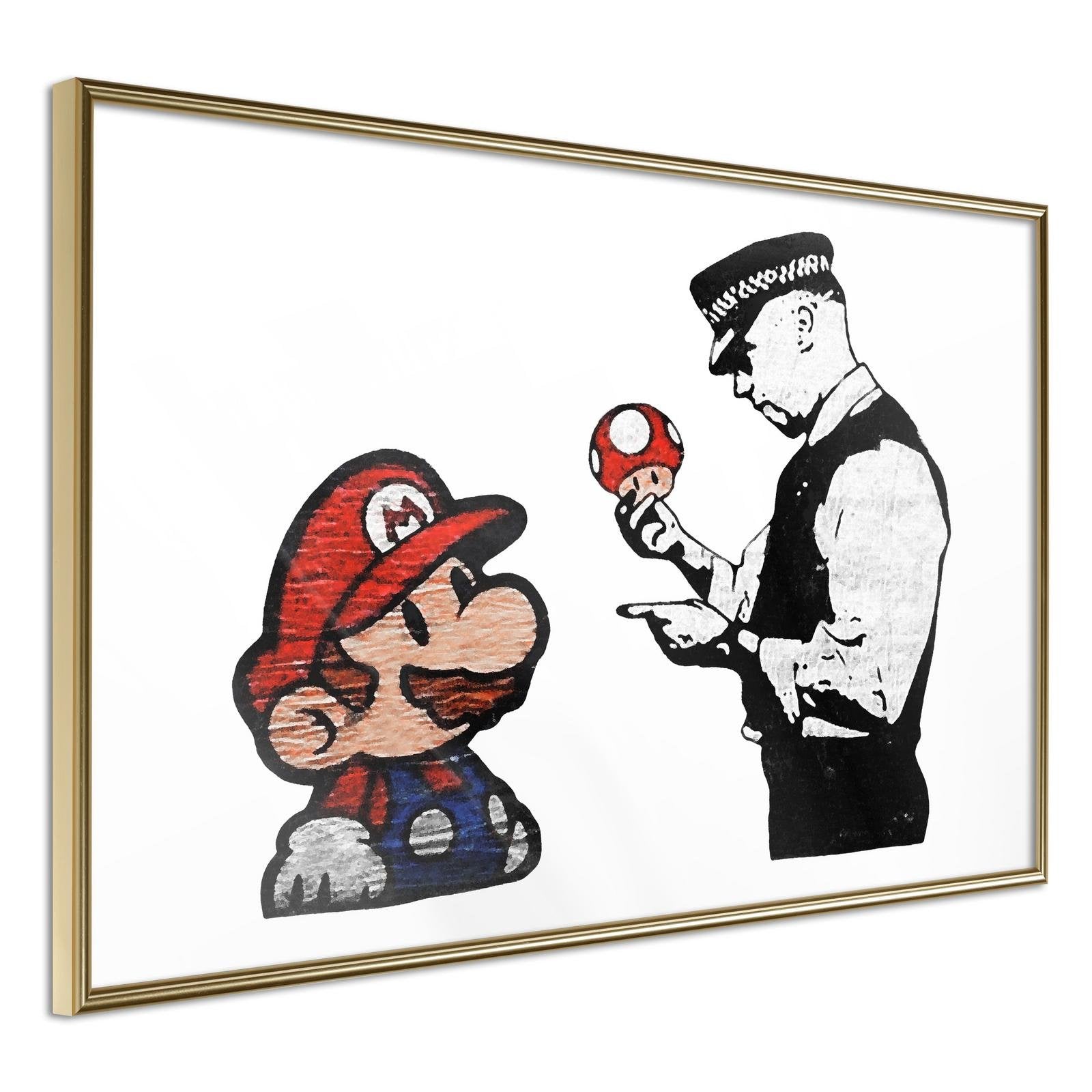 Inramad Poster / Tavla - Banksy: Mario and Copper-Poster Inramad-Artgeist-30x20-Guldram-peaceofhome.se