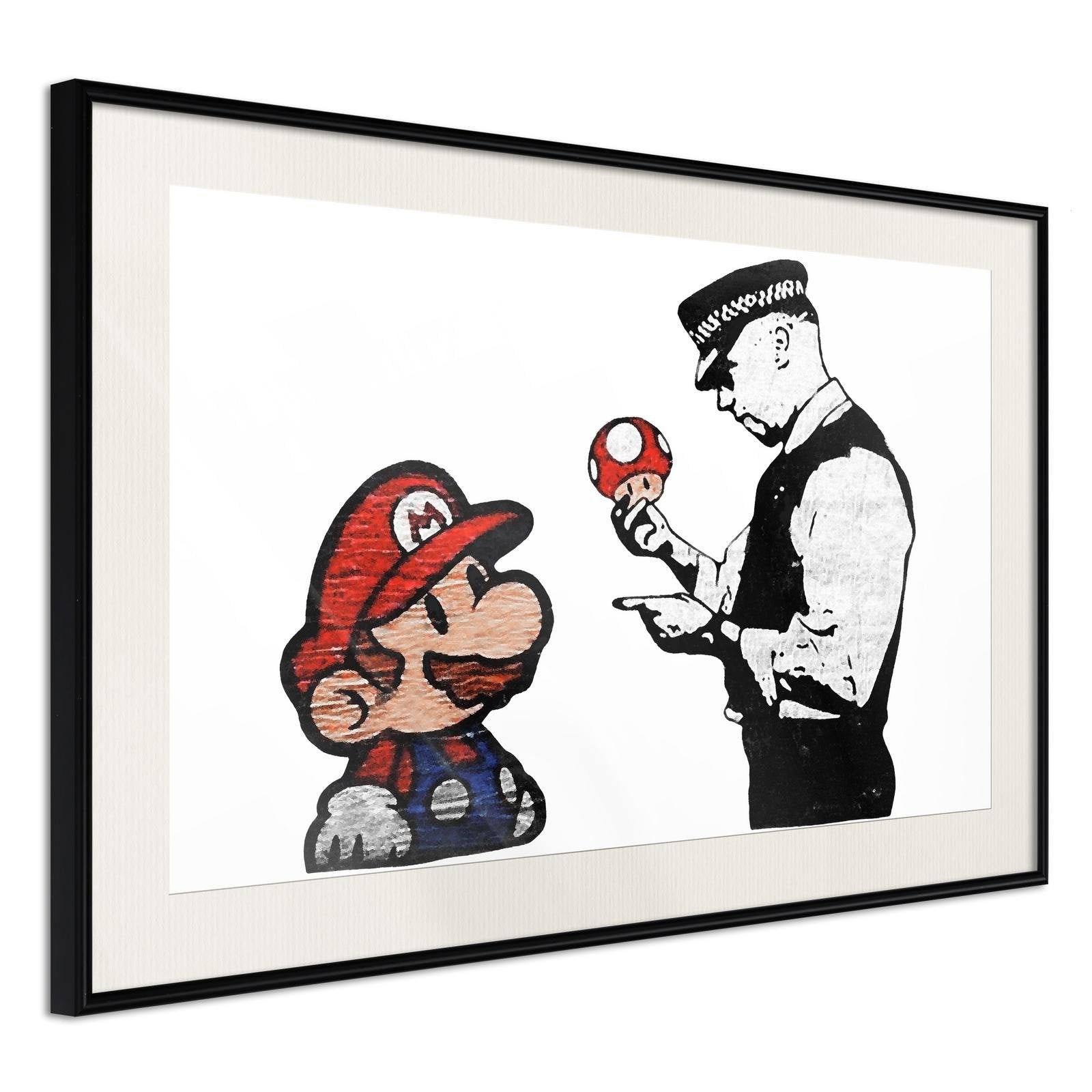 Inramad Poster / Tavla - Banksy: Mario and Copper-Poster Inramad-Artgeist-30x20-Svart ram med passepartout-peaceofhome.se