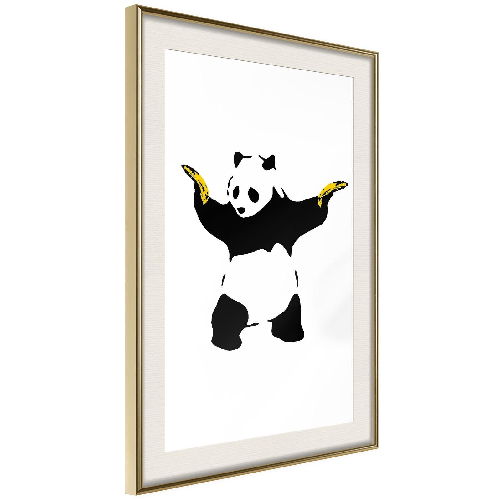 Inramad Poster / Tavla - Banksy: Panda With Guns-Poster Inramad-Artgeist-20x30-Guldram med passepartout-peaceofhome.se