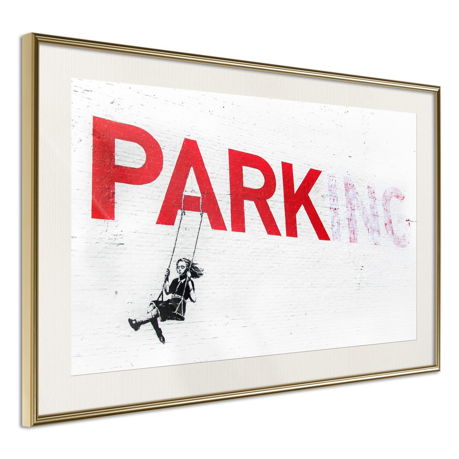 Inramad Poster / Tavla - Banksy: Park(ing)-Poster Inramad-Artgeist-30x20-Guldram med passepartout-peaceofhome.se