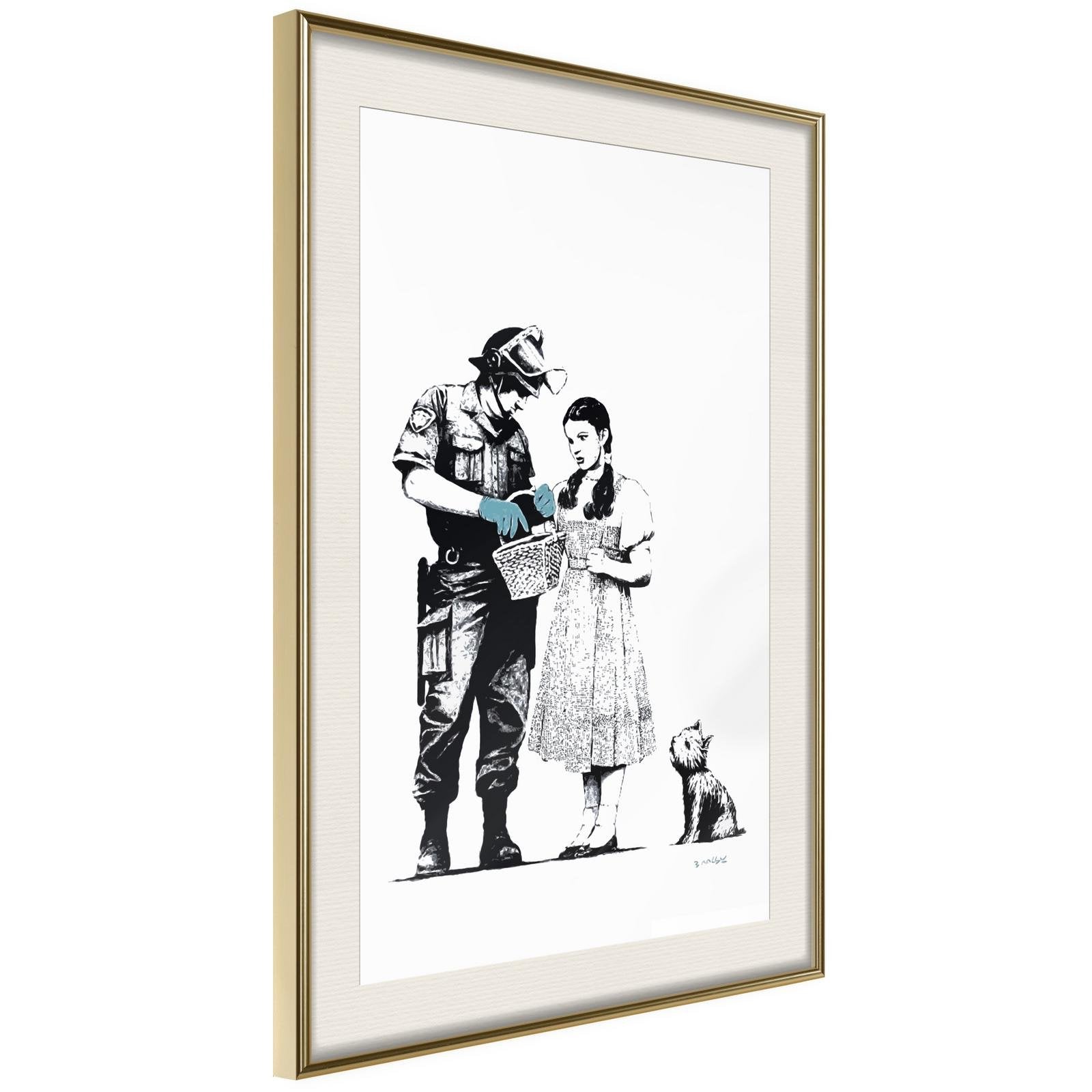 Inramad Poster / Tavla - Banksy: Stop and Search-Poster Inramad-Artgeist-20x30-Guldram med passepartout-peaceofhome.se