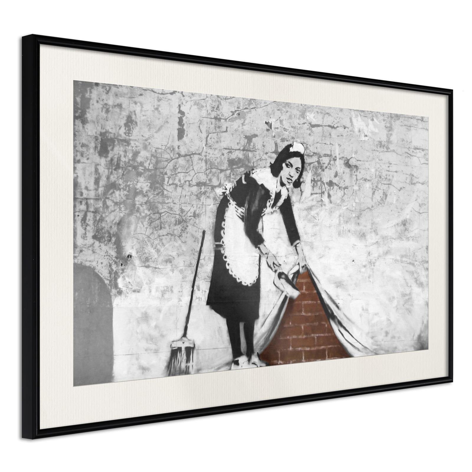 Inramad Poster / Tavla - Banksy: Sweep it Under the Carpet-Poster Inramad-Artgeist-30x20-Svart ram med passepartout-peaceofhome.se