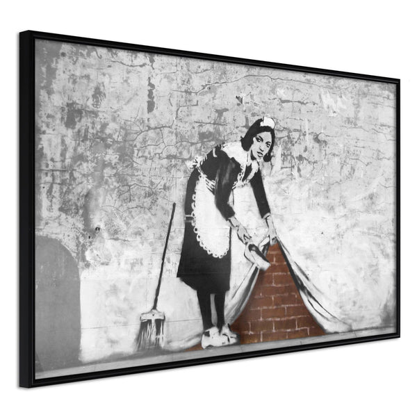 Inramad Poster / Tavla - Banksy: Sweep it Under the Carpet-Poster Inramad-Artgeist-30x20-Svart ram-peaceofhome.se
