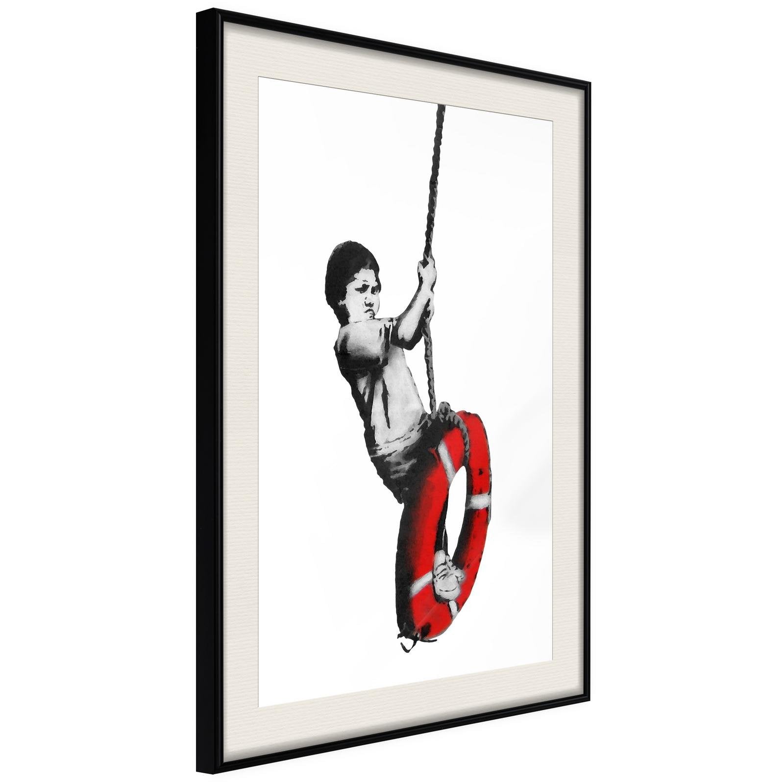 Inramad Poster / Tavla - Banksy: Swinger-Poster Inramad-Artgeist-20x30-Svart ram med passepartout-peaceofhome.se