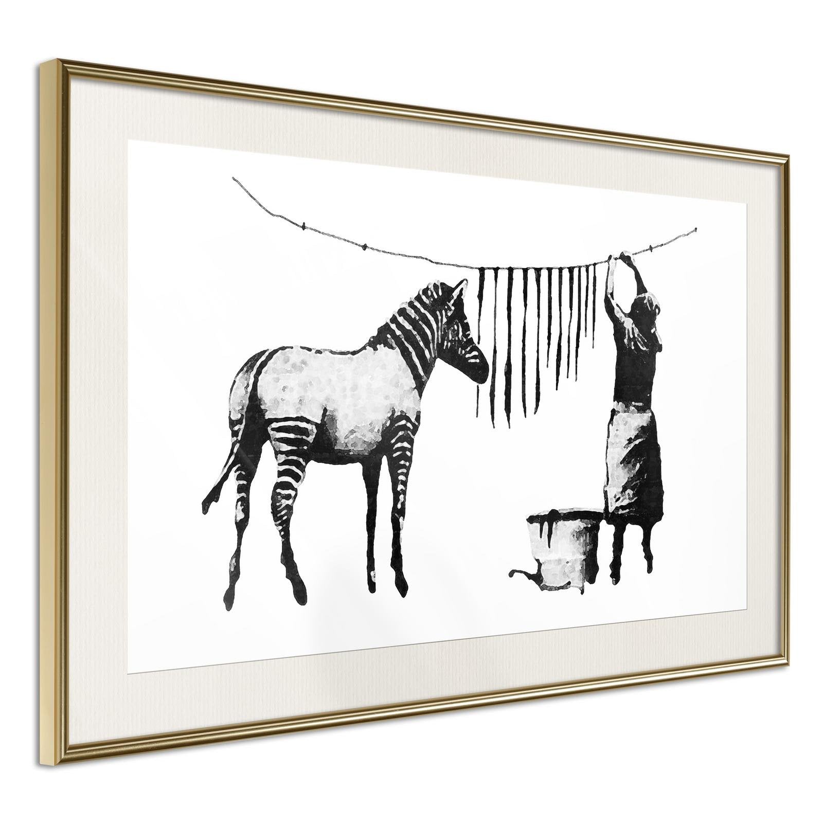 Inramad Poster / Tavla - Banksy: Washing Zebra Stripes-Poster Inramad-Artgeist-30x20-Guldram med passepartout-peaceofhome.se