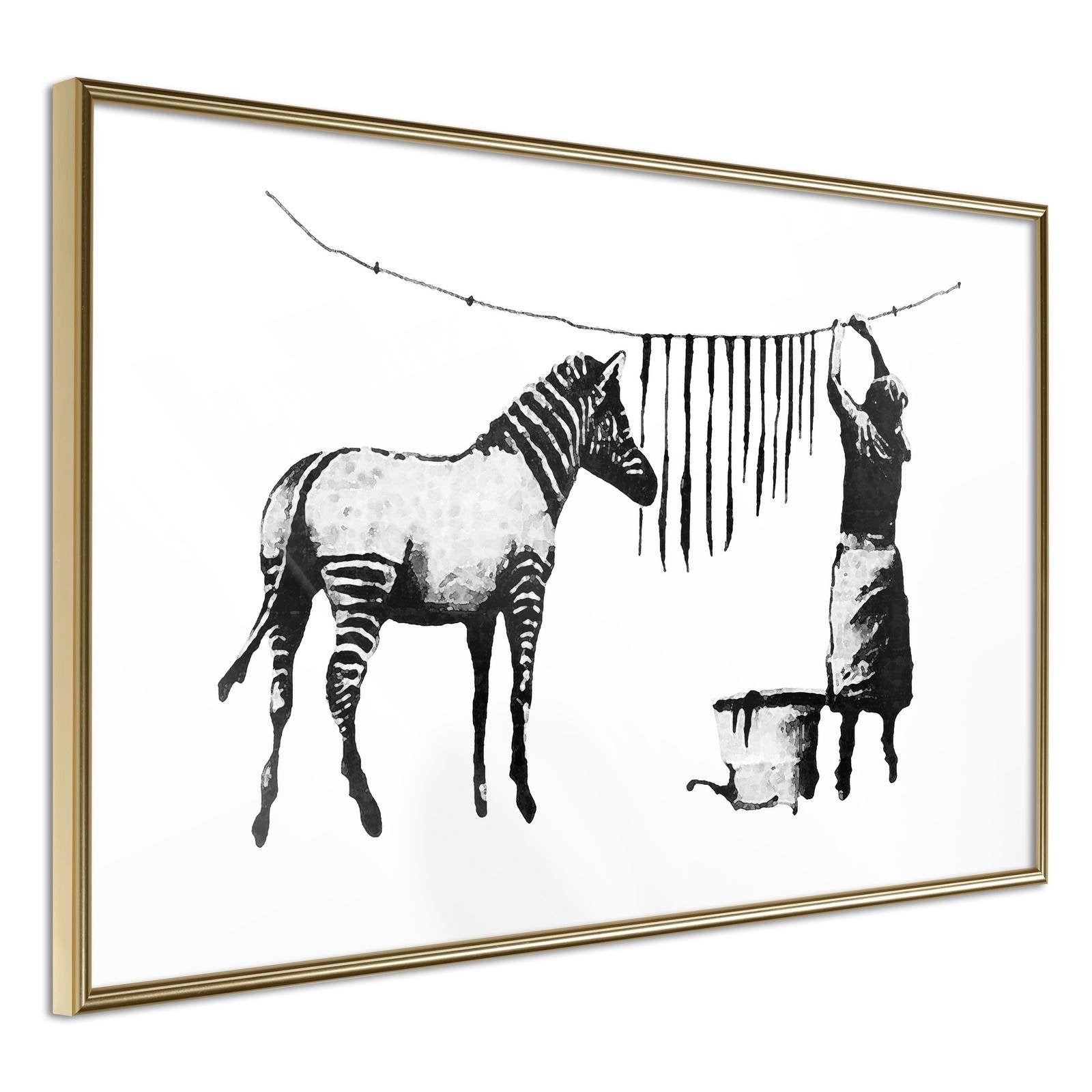 Inramad Poster / Tavla - Banksy: Washing Zebra Stripes-Poster Inramad-Artgeist-30x20-Guldram-peaceofhome.se