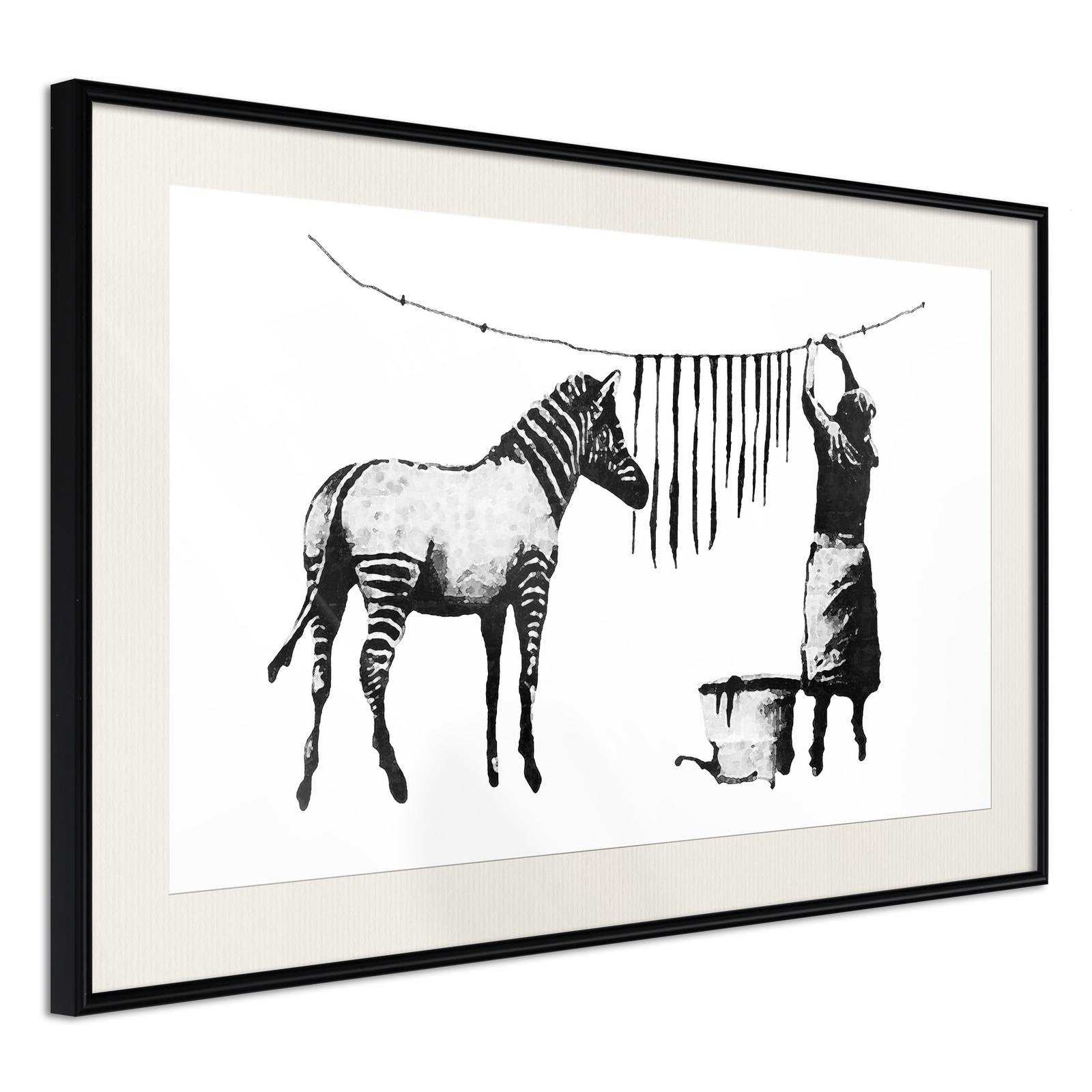 Inramad Poster / Tavla - Banksy: Washing Zebra Stripes-Poster Inramad-Artgeist-30x20-Svart ram med passepartout-peaceofhome.se