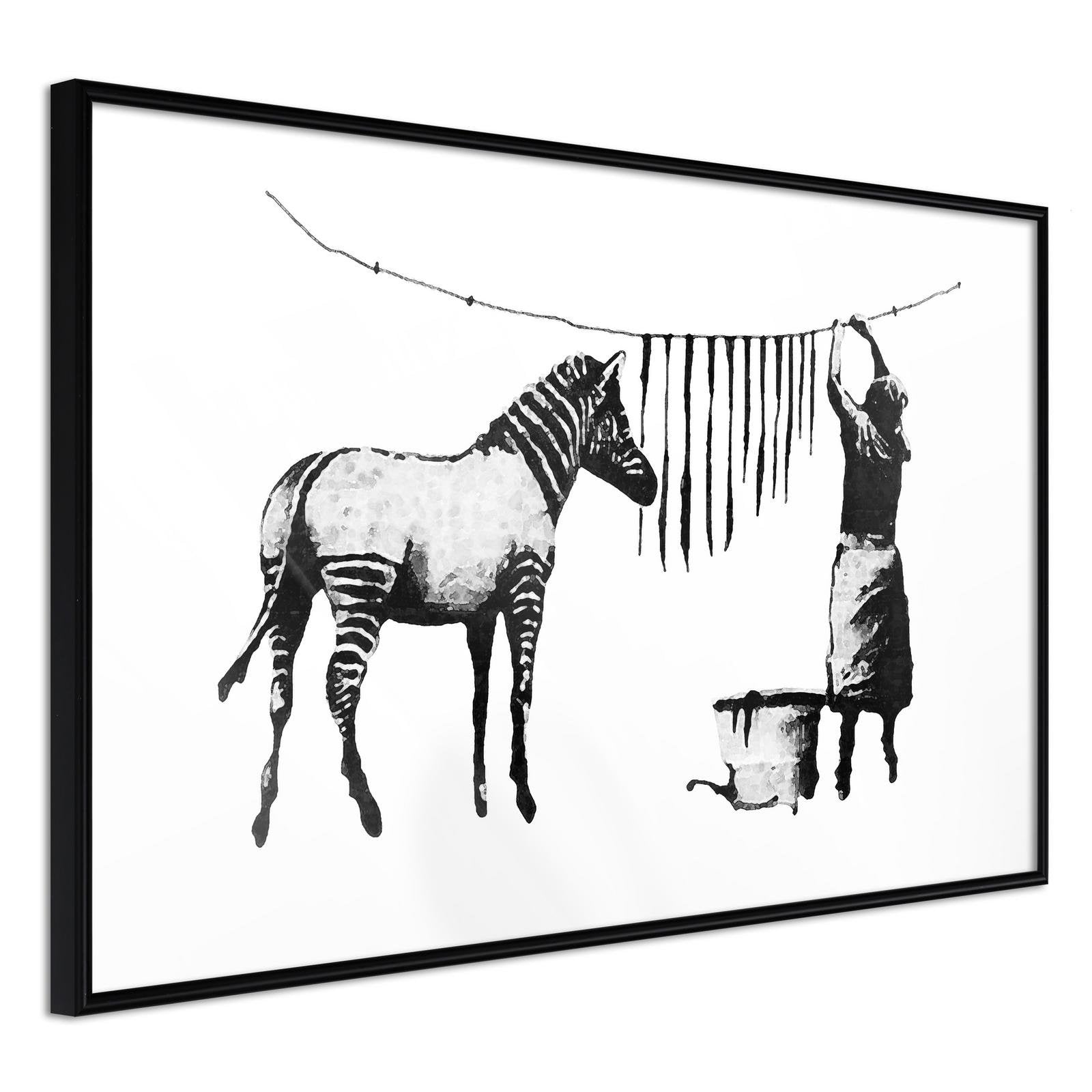 Inramad Poster / Tavla - Banksy: Washing Zebra Stripes-Poster Inramad-Artgeist-30x20-Svart ram-peaceofhome.se