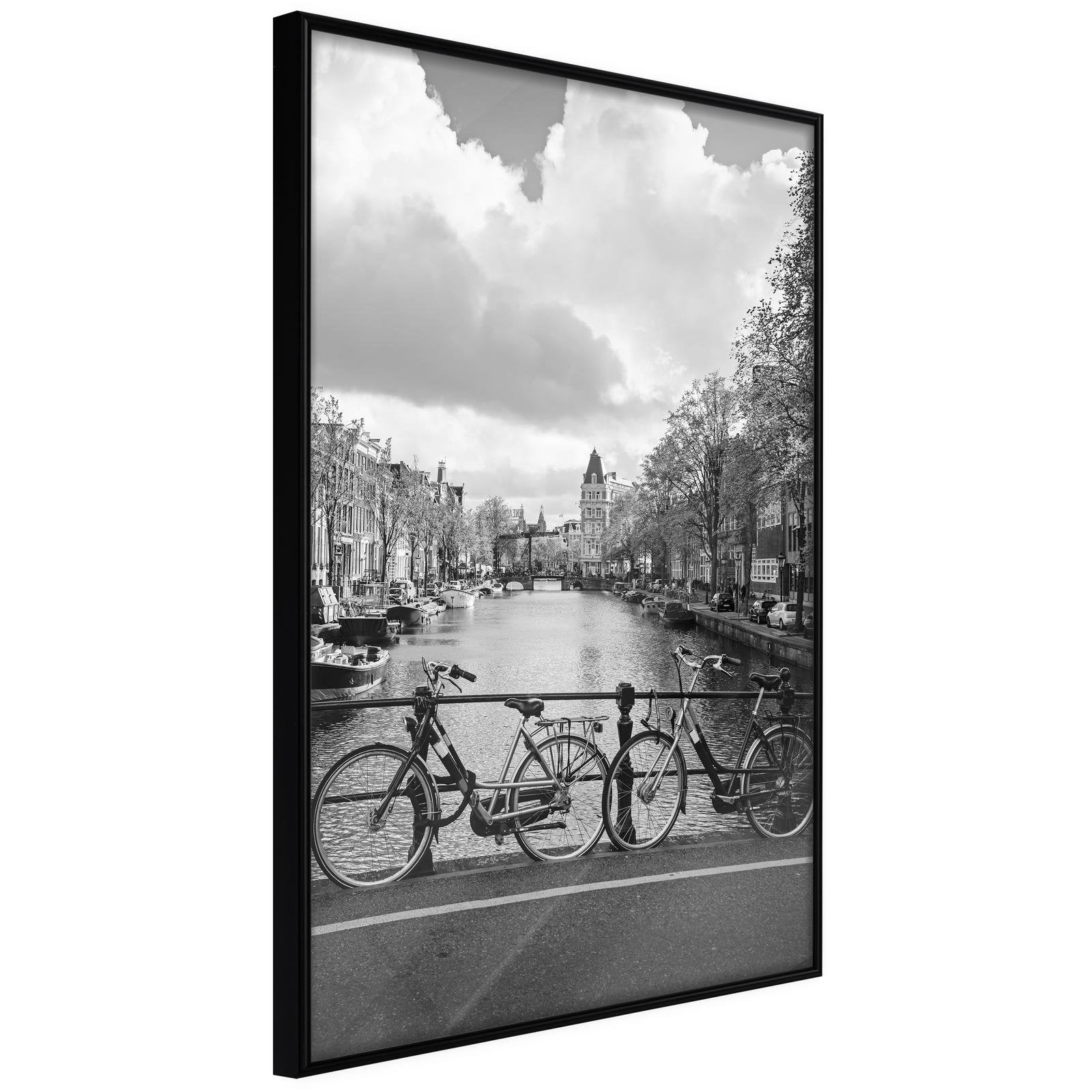 Inramad Poster / Tavla - Bicycles Against Canal-Poster Inramad-Artgeist-20x30-Svart ram-peaceofhome.se