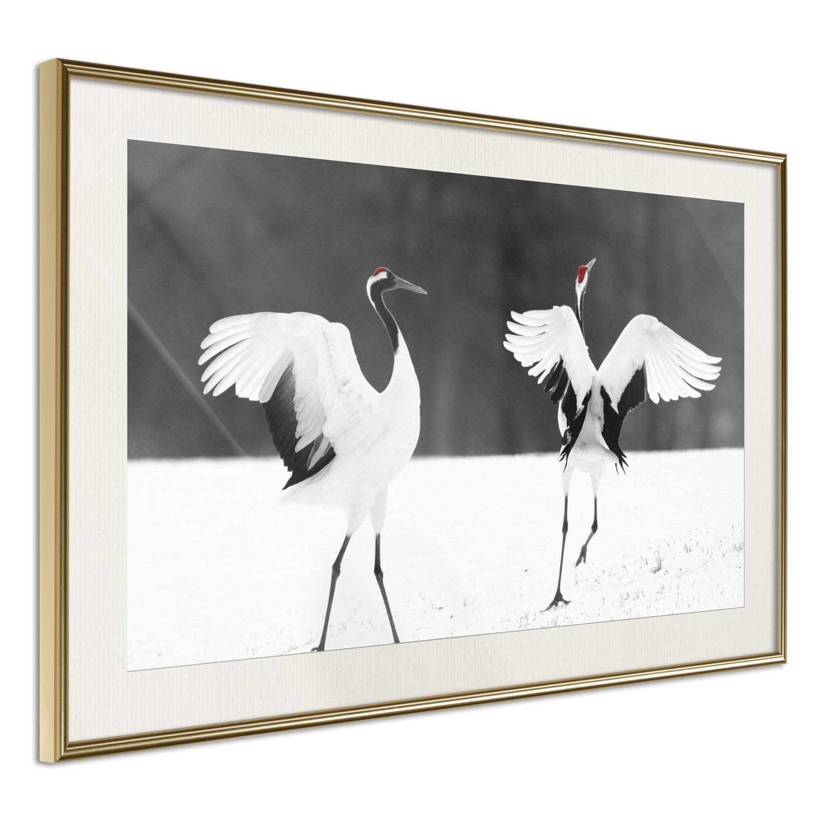Inramad Poster / Tavla - Bird Date-Poster Inramad-Artgeist-30x20-Guldram med passepartout-peaceofhome.se