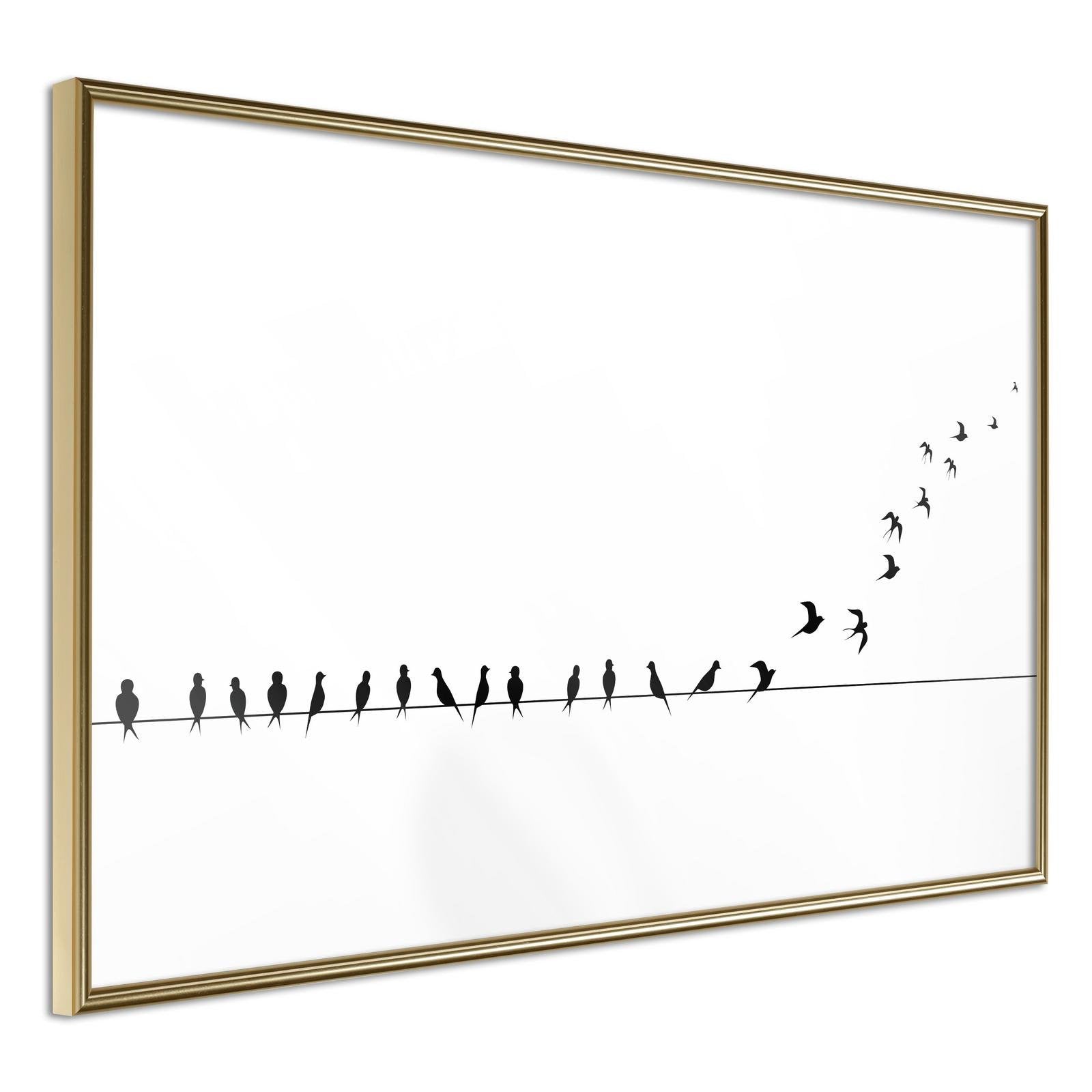 Inramad Poster / Tavla - Birds on a Wire-Poster Inramad-Artgeist-30x20-Guldram-peaceofhome.se