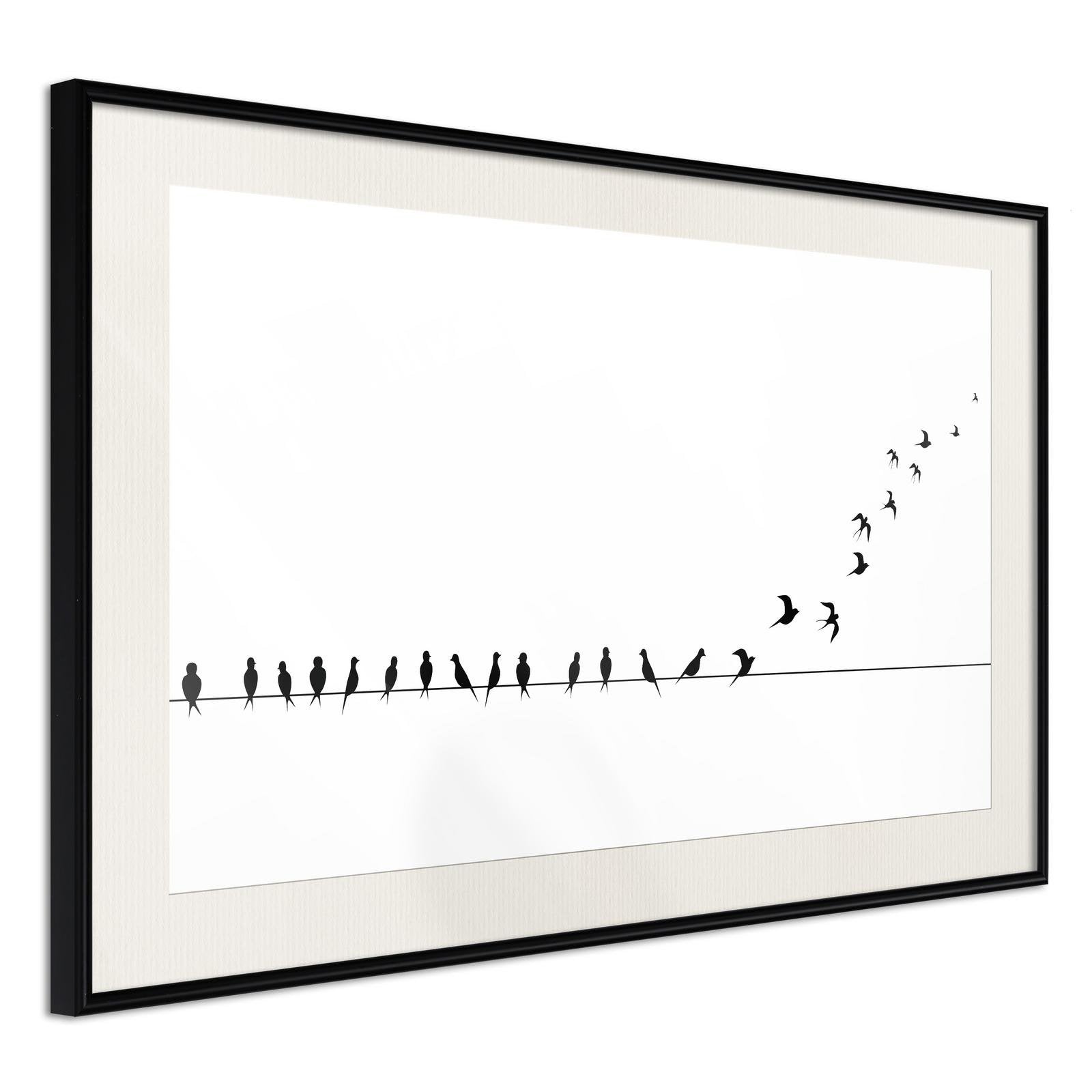 Inramad Poster / Tavla - Birds on a Wire-Poster Inramad-Artgeist-30x20-Svart ram med passepartout-peaceofhome.se