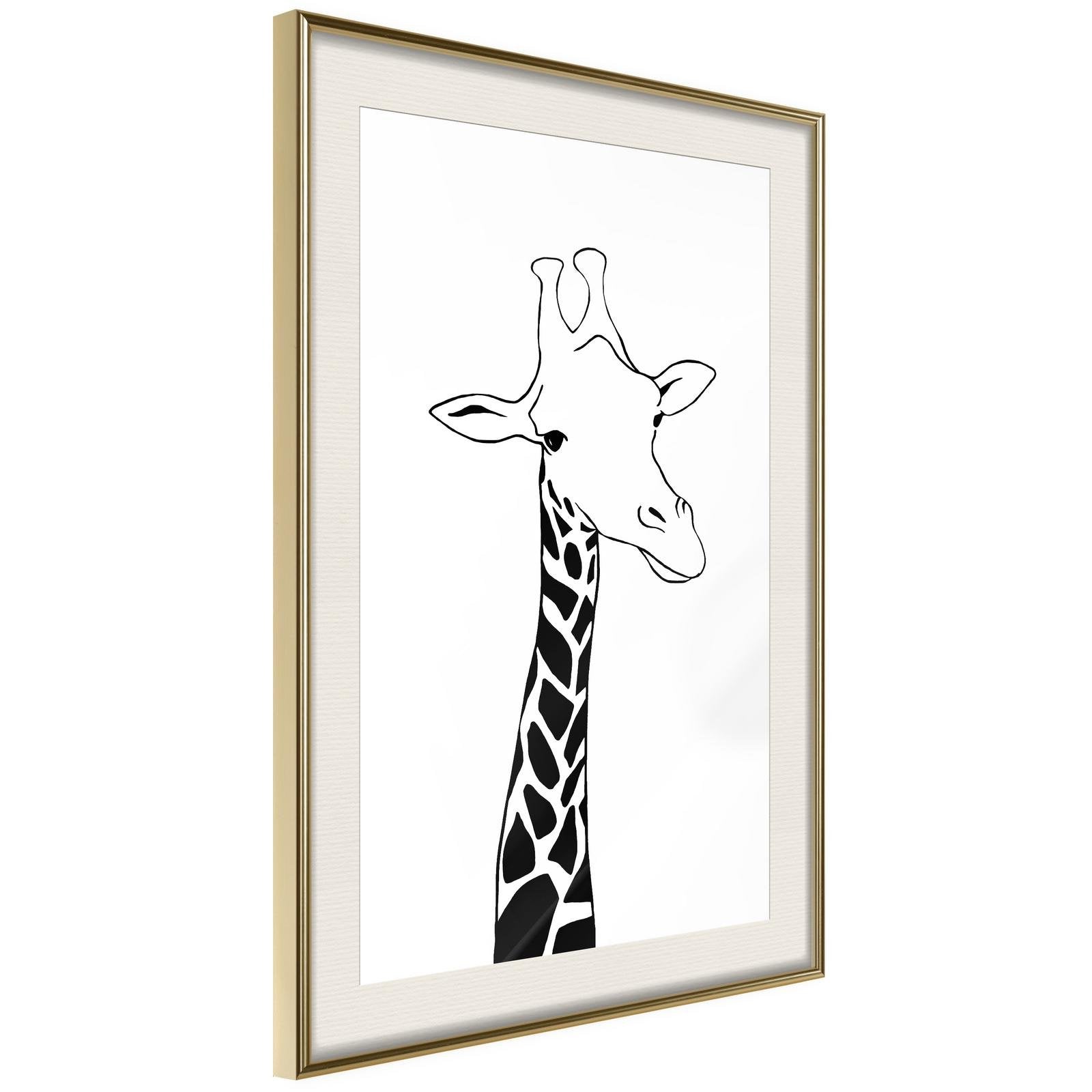 Inramad Poster / Tavla - Black and White Giraffe-Poster Inramad-Artgeist-20x30-Guldram med passepartout-peaceofhome.se