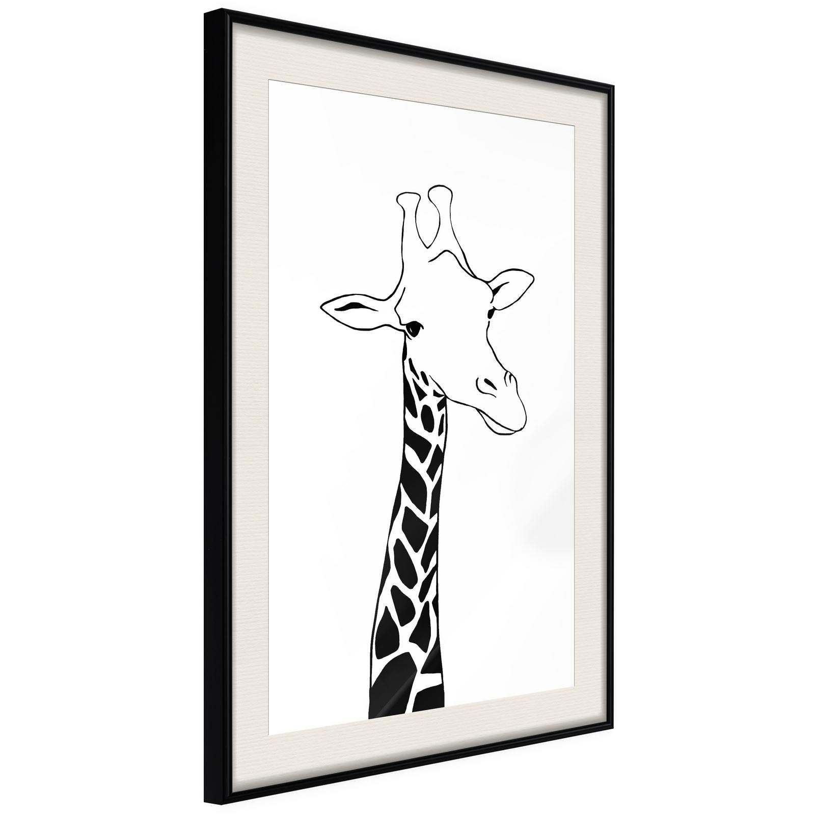 Inramad Poster / Tavla - Black and White Giraffe-Poster Inramad-Artgeist-20x30-Svart ram med passepartout-peaceofhome.se