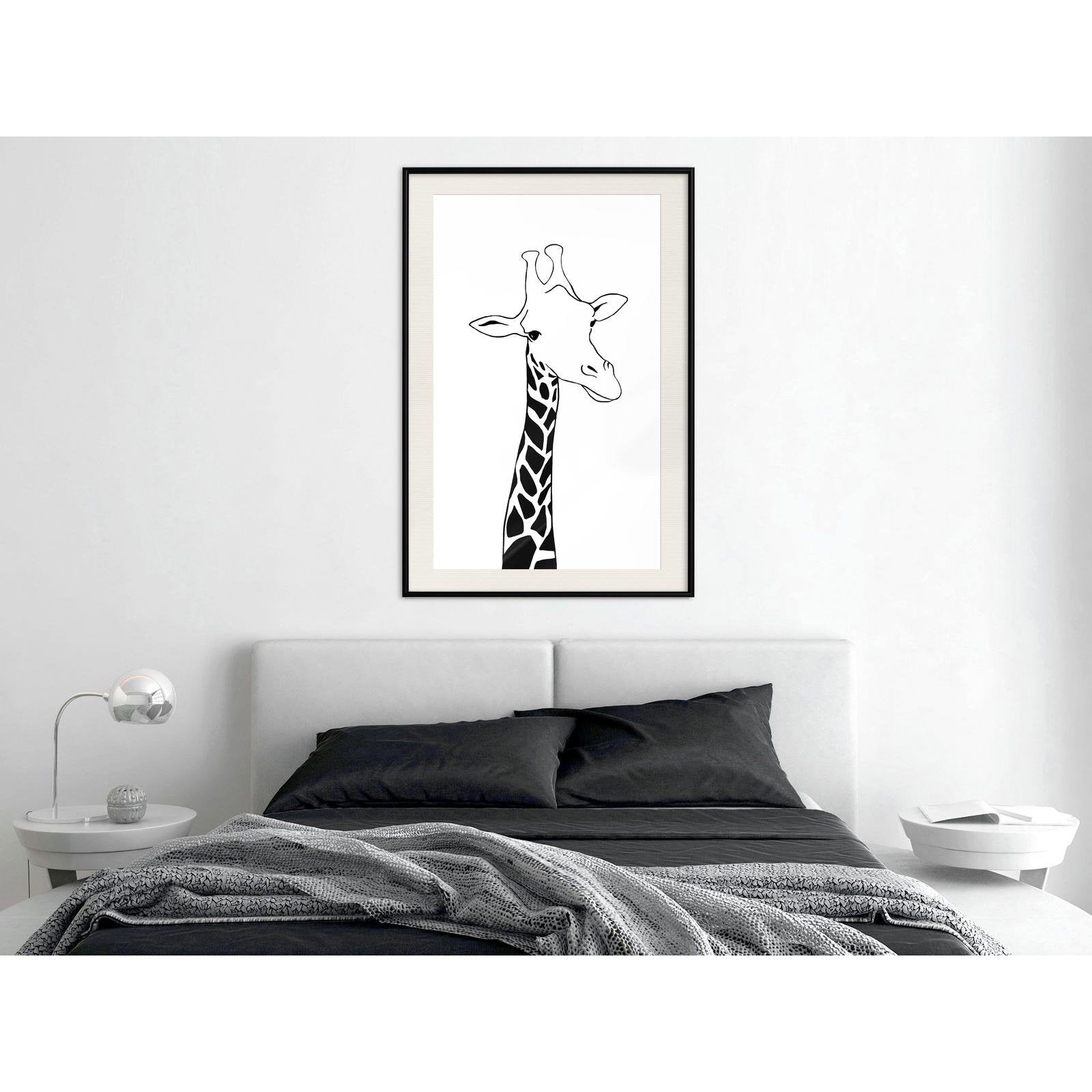 Inramad Poster / Tavla - Black and White Giraffe-Poster Inramad-Artgeist-peaceofhome.se