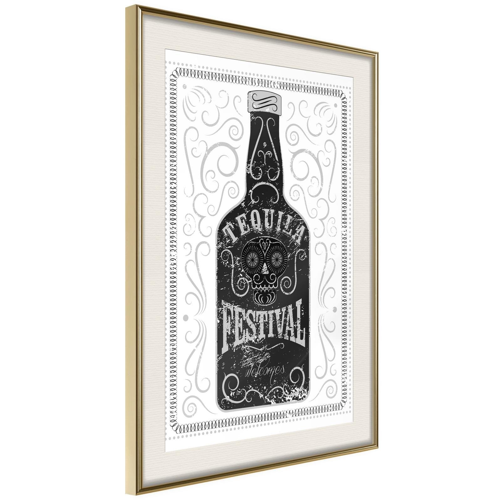 Inramad Poster / Tavla - Bottle of Tequila-Poster Inramad-Artgeist-20x30-Guldram med passepartout-peaceofhome.se