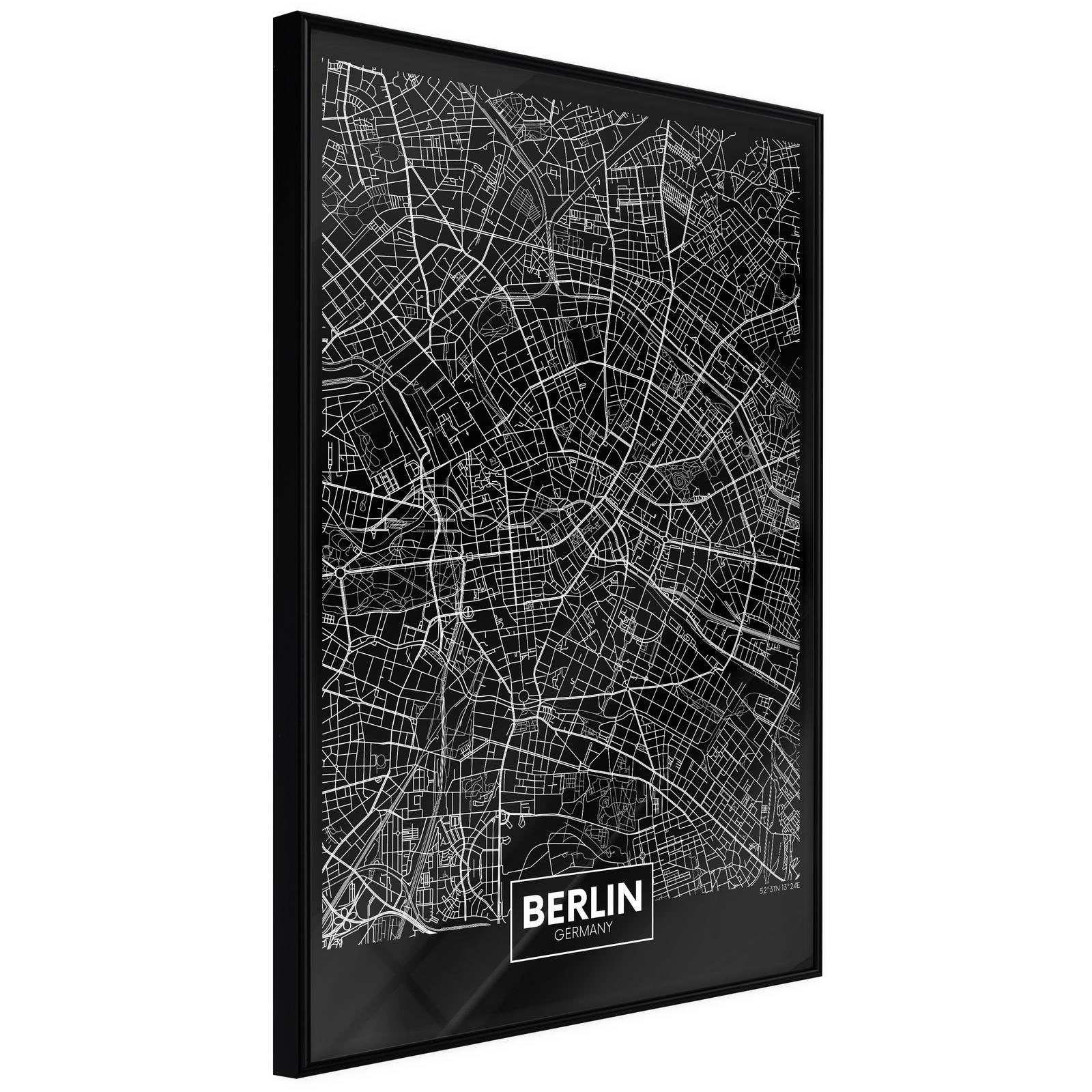 Inramad Poster / Tavla - City Map: Berlin (Dark)-Poster Inramad-Artgeist-20x30-Svart ram-peaceofhome.se