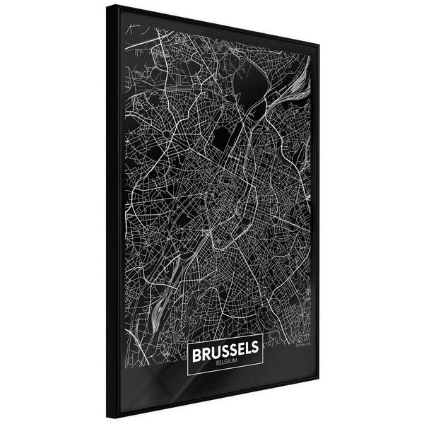 Inramad Poster / Tavla - City Map: Brussels (Dark)-Poster Inramad-Artgeist-20x30-Svart ram-peaceofhome.se