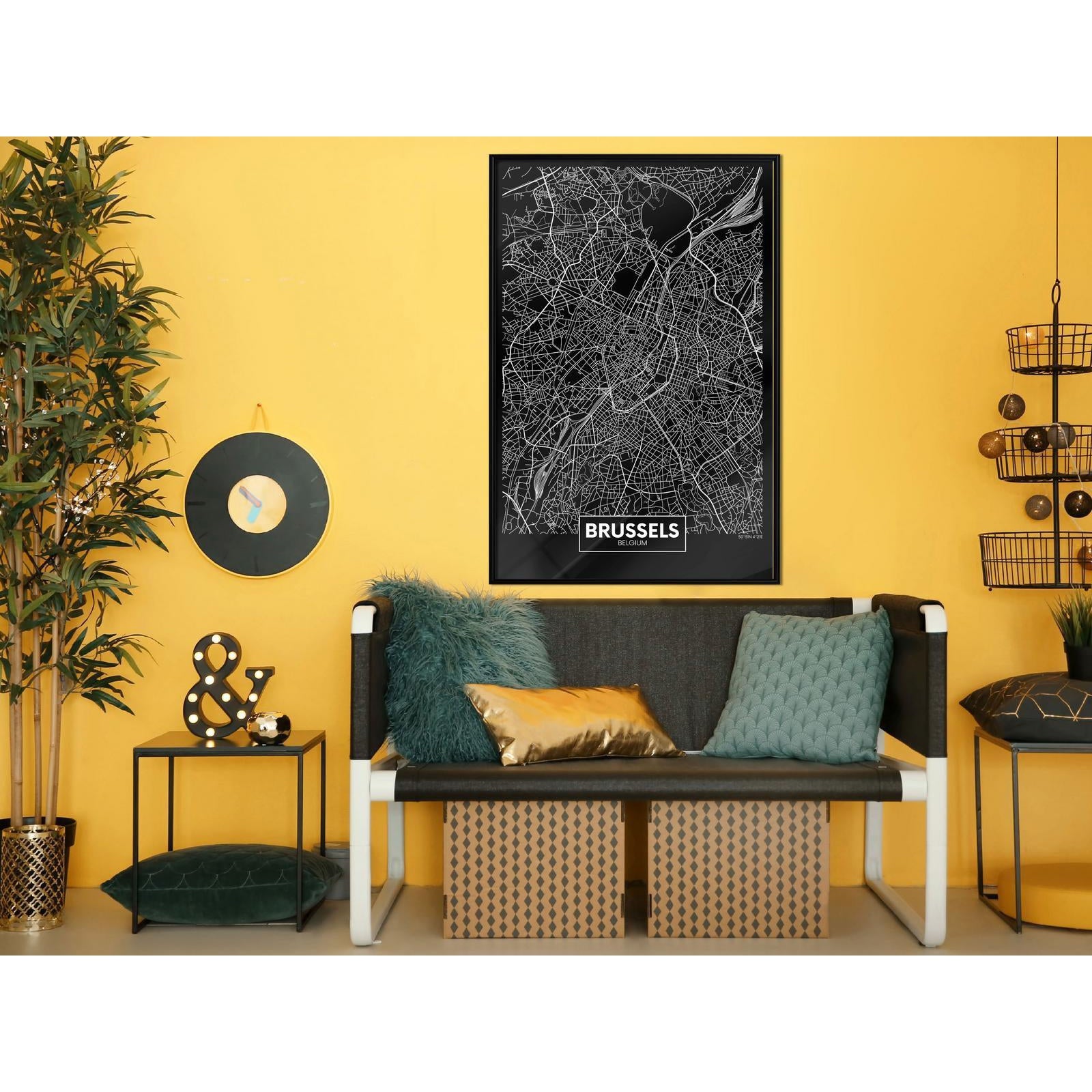 Inramad Poster / Tavla - City Map: Brussels (Dark)-Poster Inramad-Artgeist-peaceofhome.se
