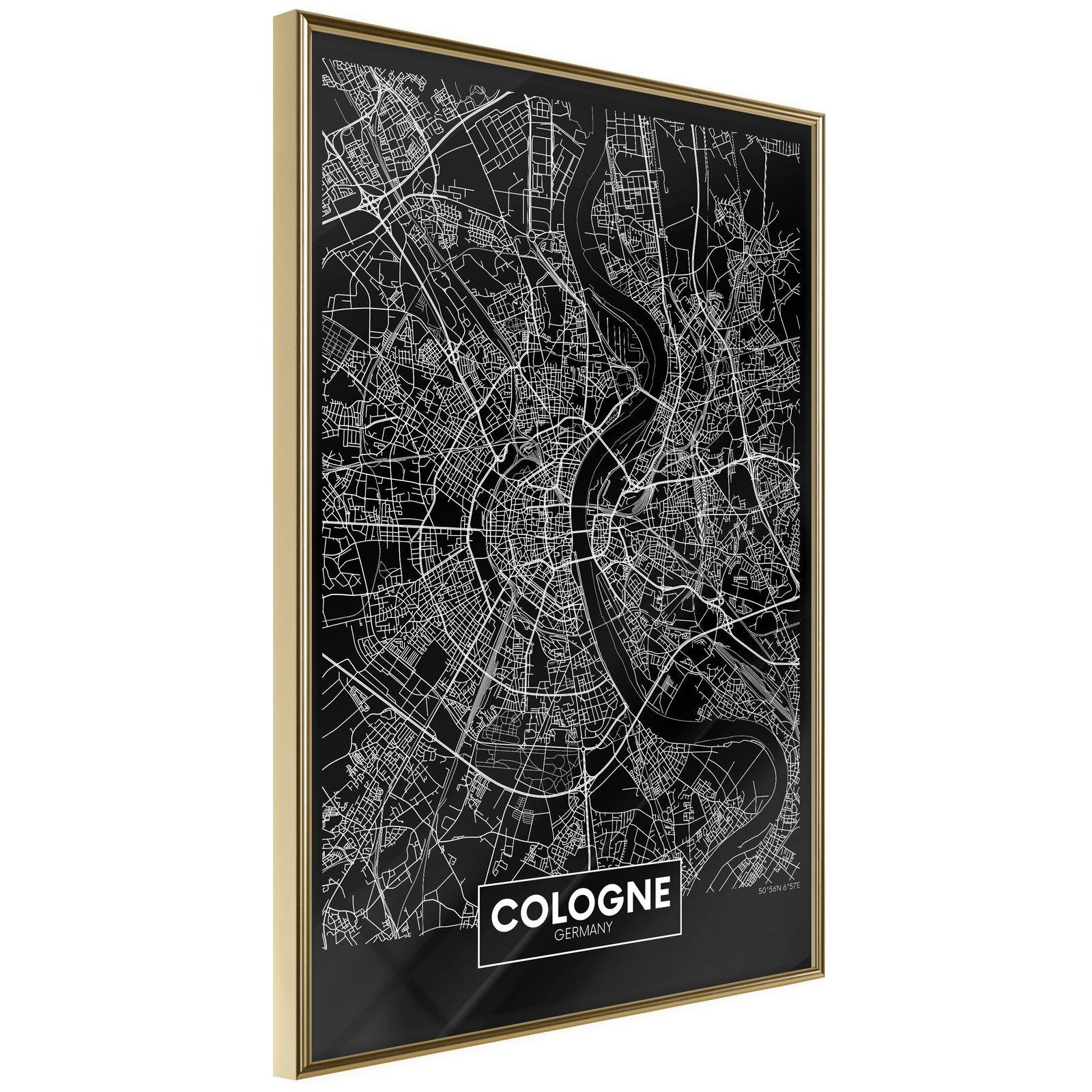 Inramad Poster / Tavla - City Map: Cologne (Dark)-Poster Inramad-Artgeist-20x30-Guldram-peaceofhome.se