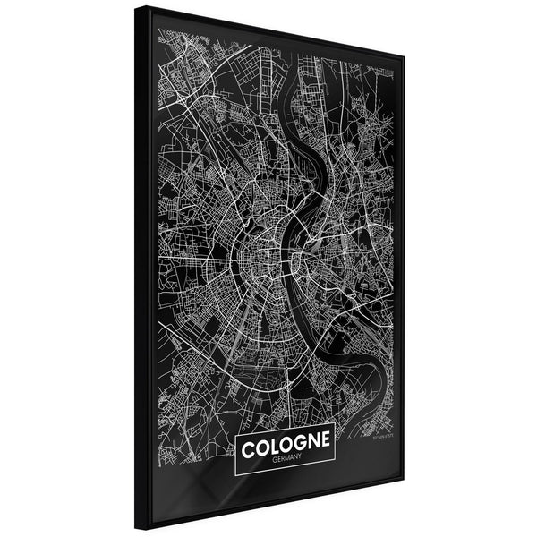 Inramad Poster / Tavla - City Map: Cologne (Dark)-Poster Inramad-Artgeist-20x30-Svart ram-peaceofhome.se