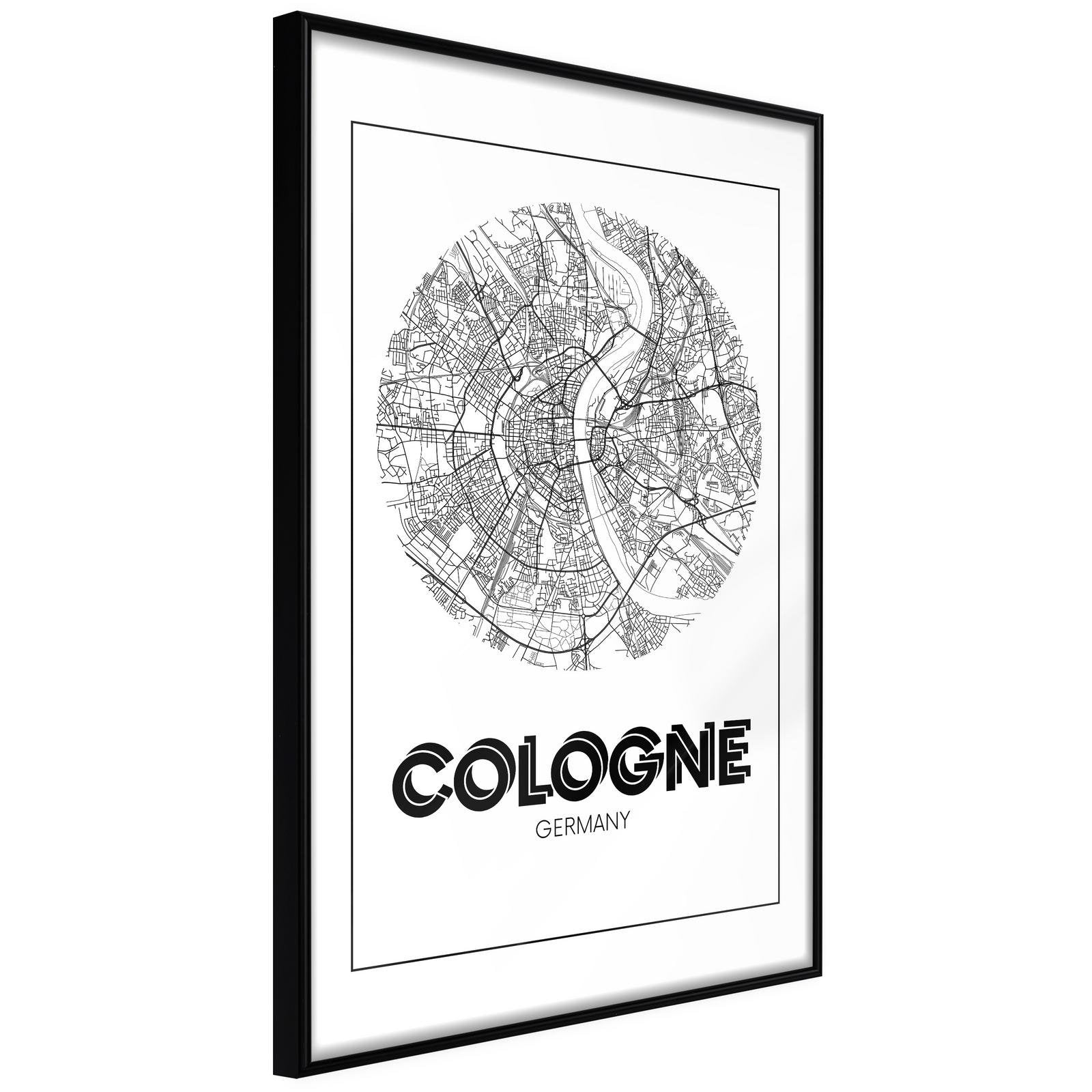 Inramad Poster / Tavla - City Map: Cologne (Round)-Poster Inramad-Artgeist-20x30-Svart ram-peaceofhome.se