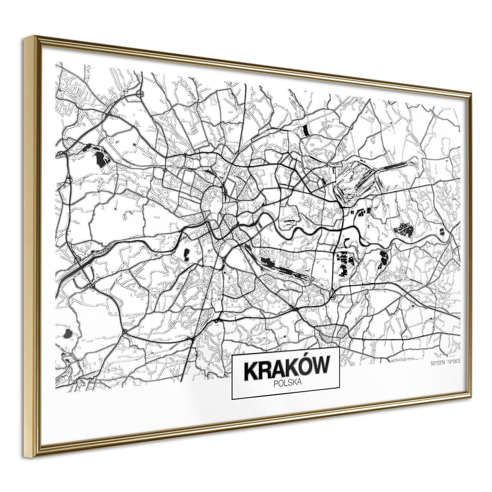 Inramad Poster / Tavla - City Map: Cracow-Poster Inramad-Artgeist-90x60-Guldram-peaceofhome.se