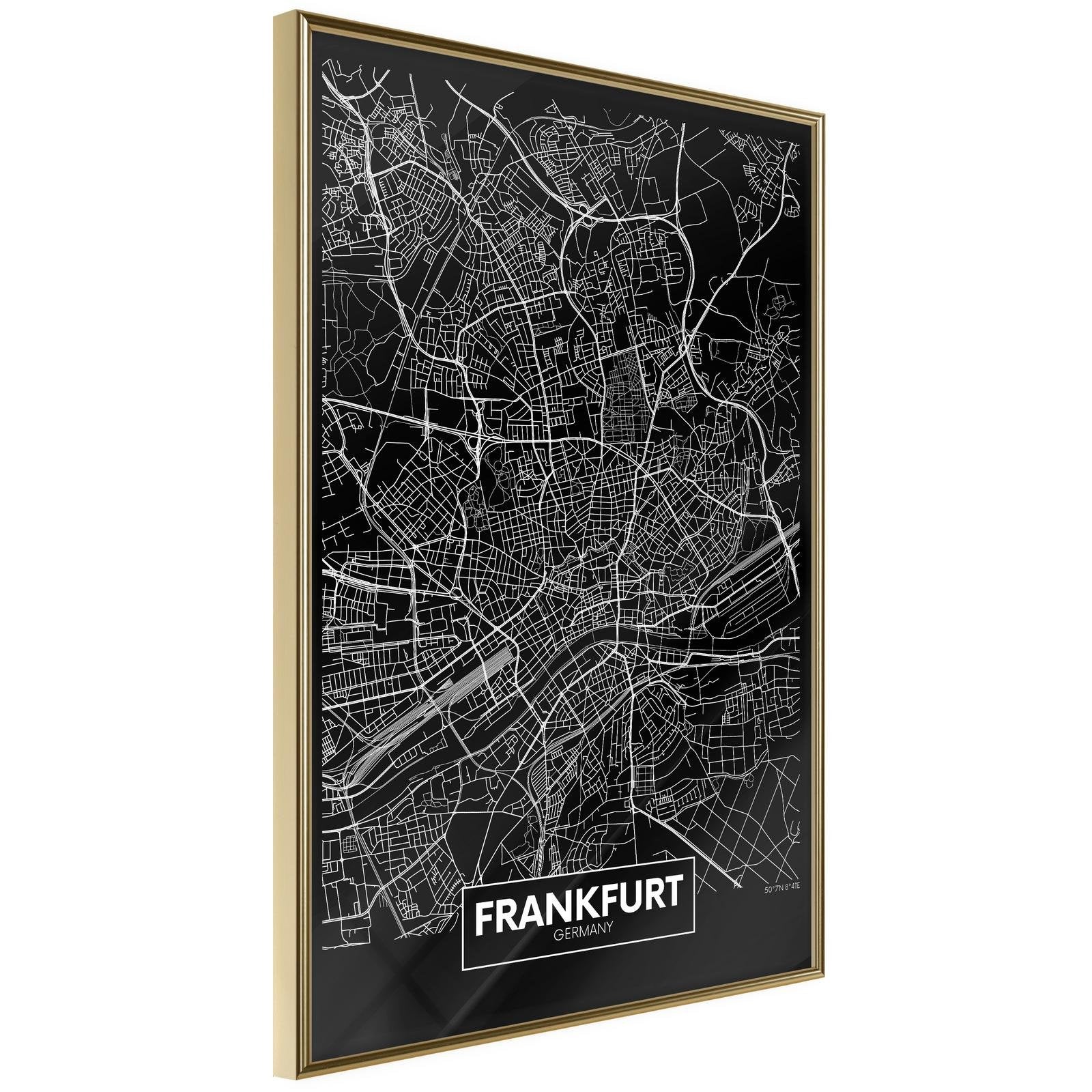 Inramad Poster / Tavla - City Map: Frankfurt (Dark)-Poster Inramad-Artgeist-20x30-Guldram-peaceofhome.se