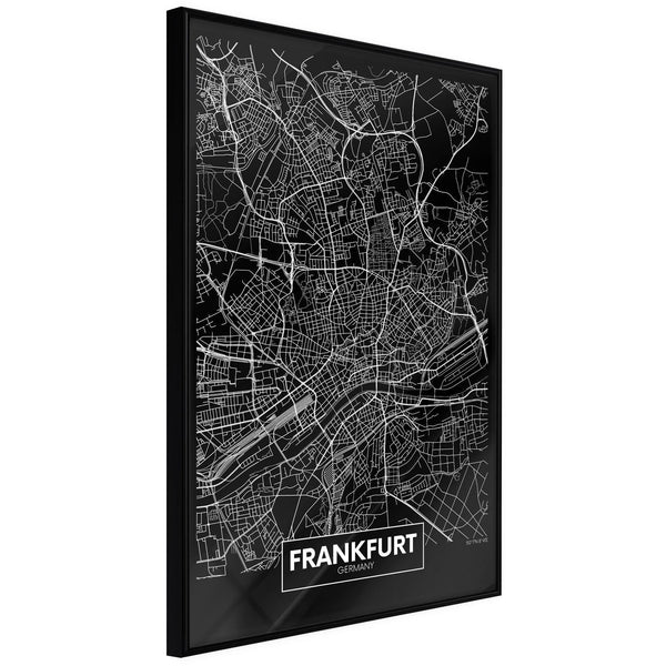 Inramad Poster / Tavla - City Map: Frankfurt (Dark)-Poster Inramad-Artgeist-20x30-Svart ram-peaceofhome.se