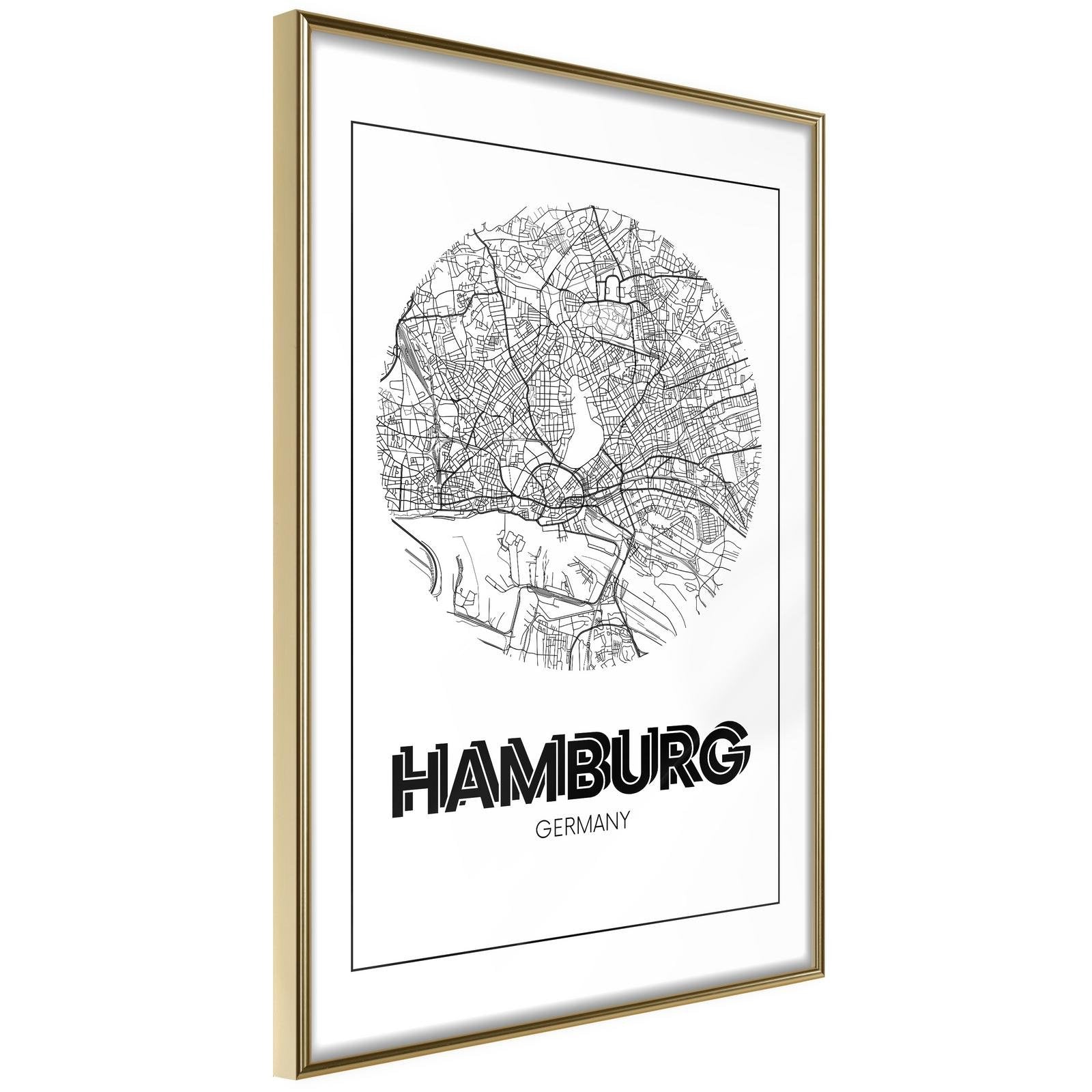 Inramad Poster / Tavla - City Map: Hamburg (Round)-Poster Inramad-Artgeist-20x30-Guldram-peaceofhome.se