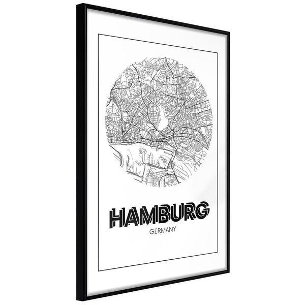 Inramad Poster / Tavla - City Map: Hamburg (Round)-Poster Inramad-Artgeist-20x30-Svart ram-peaceofhome.se