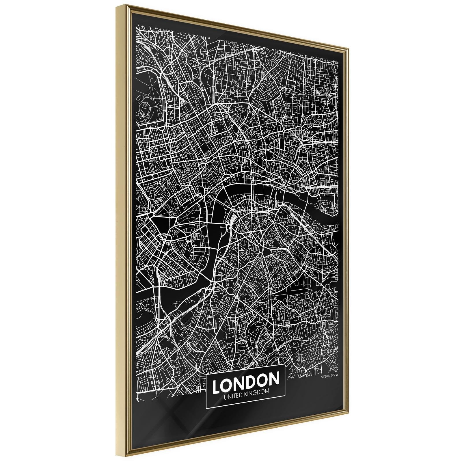 Inramad Poster / Tavla - City Map: London (Dark)-Poster Inramad-Artgeist-20x30-Guldram-peaceofhome.se