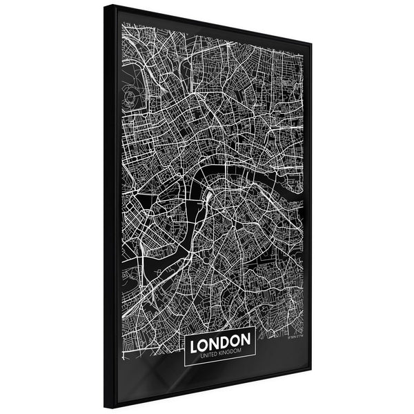 Inramad Poster / Tavla - City Map: London (Dark)-Poster Inramad-Artgeist-20x30-Svart ram-peaceofhome.se