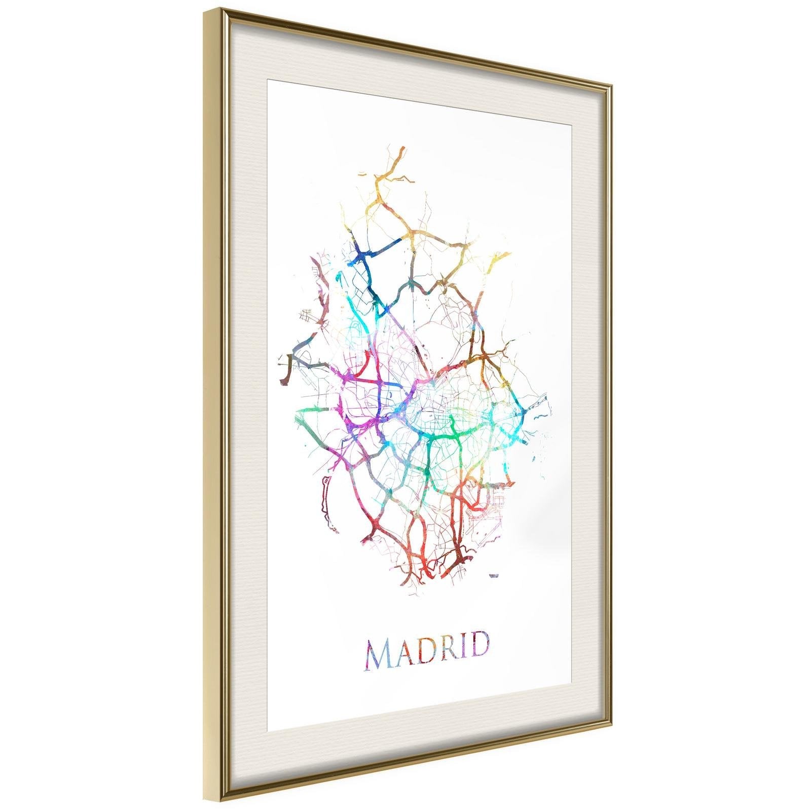 Inramad Poster / Tavla - City Map: Madrid (Colour)-Poster Inramad-Artgeist-20x30-Guldram med passepartout-peaceofhome.se