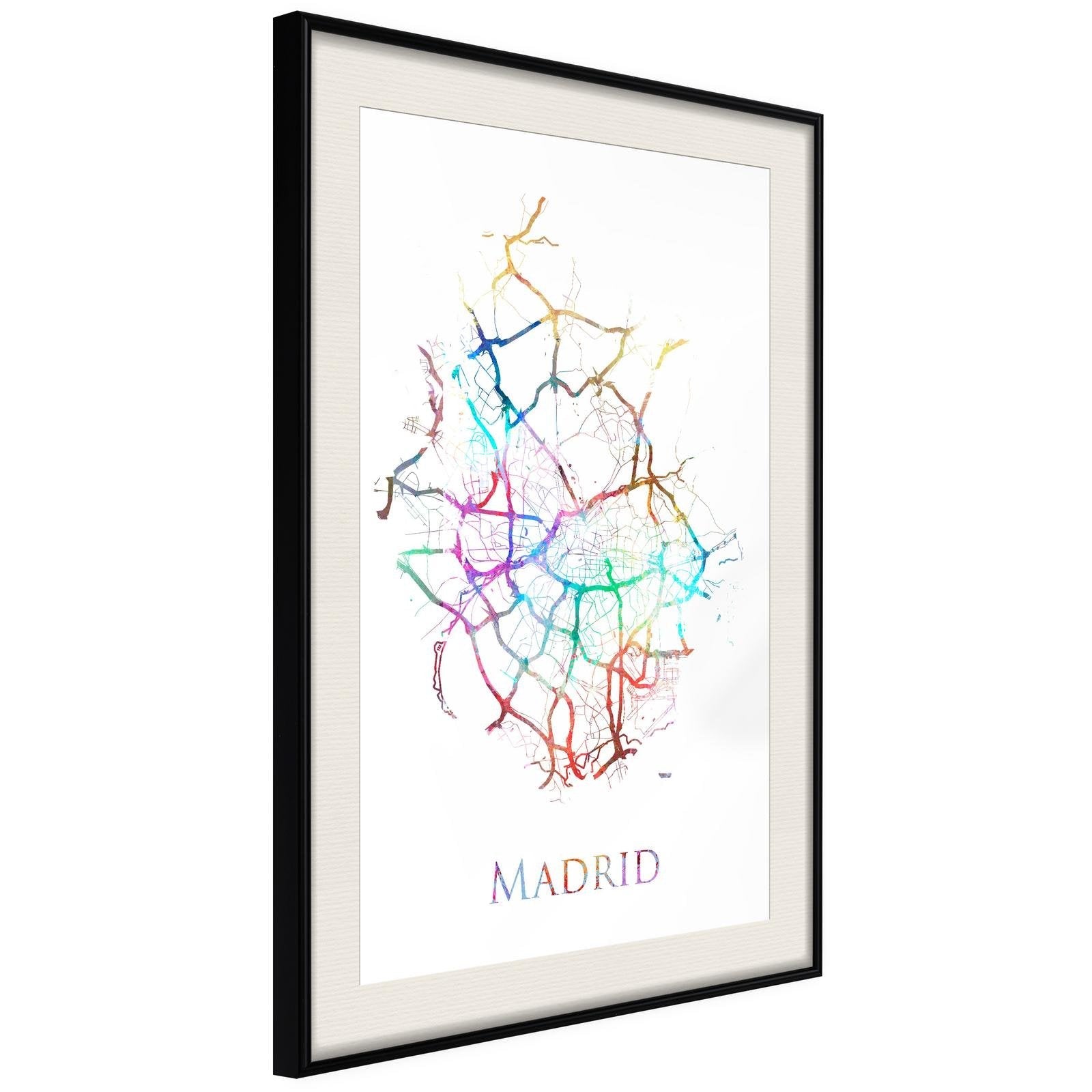 Inramad Poster / Tavla - City Map: Madrid (Colour)-Poster Inramad-Artgeist-20x30-Svart ram med passepartout-peaceofhome.se