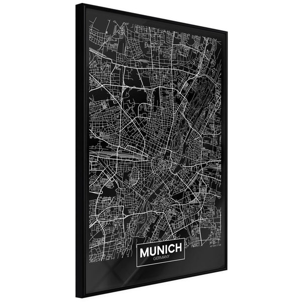 Inramad Poster / Tavla - City Map: Munich (Dark)-Poster Inramad-Artgeist-20x30-Svart ram-peaceofhome.se