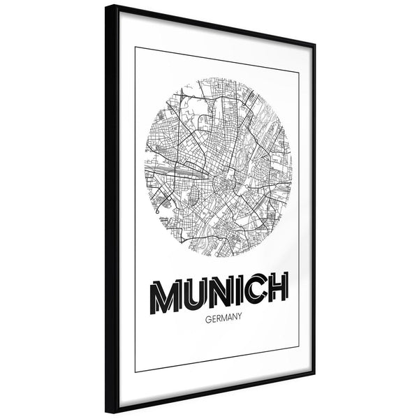 Inramad Poster / Tavla - City Map: Munich (Round)-Poster Inramad-Artgeist-20x30-Svart ram-peaceofhome.se