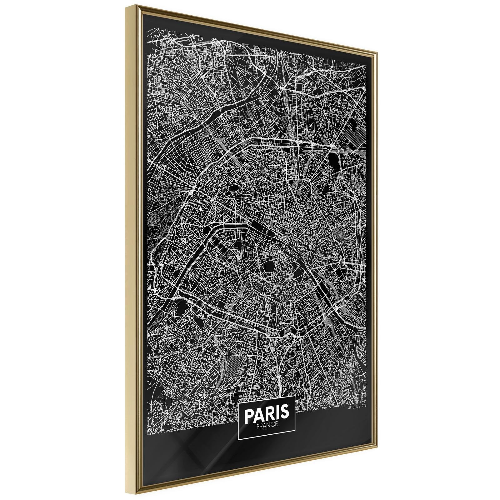 Inramad Poster / Tavla - City Map: Paris (Dark)-Poster Inramad-Artgeist-20x30-Guldram-peaceofhome.se