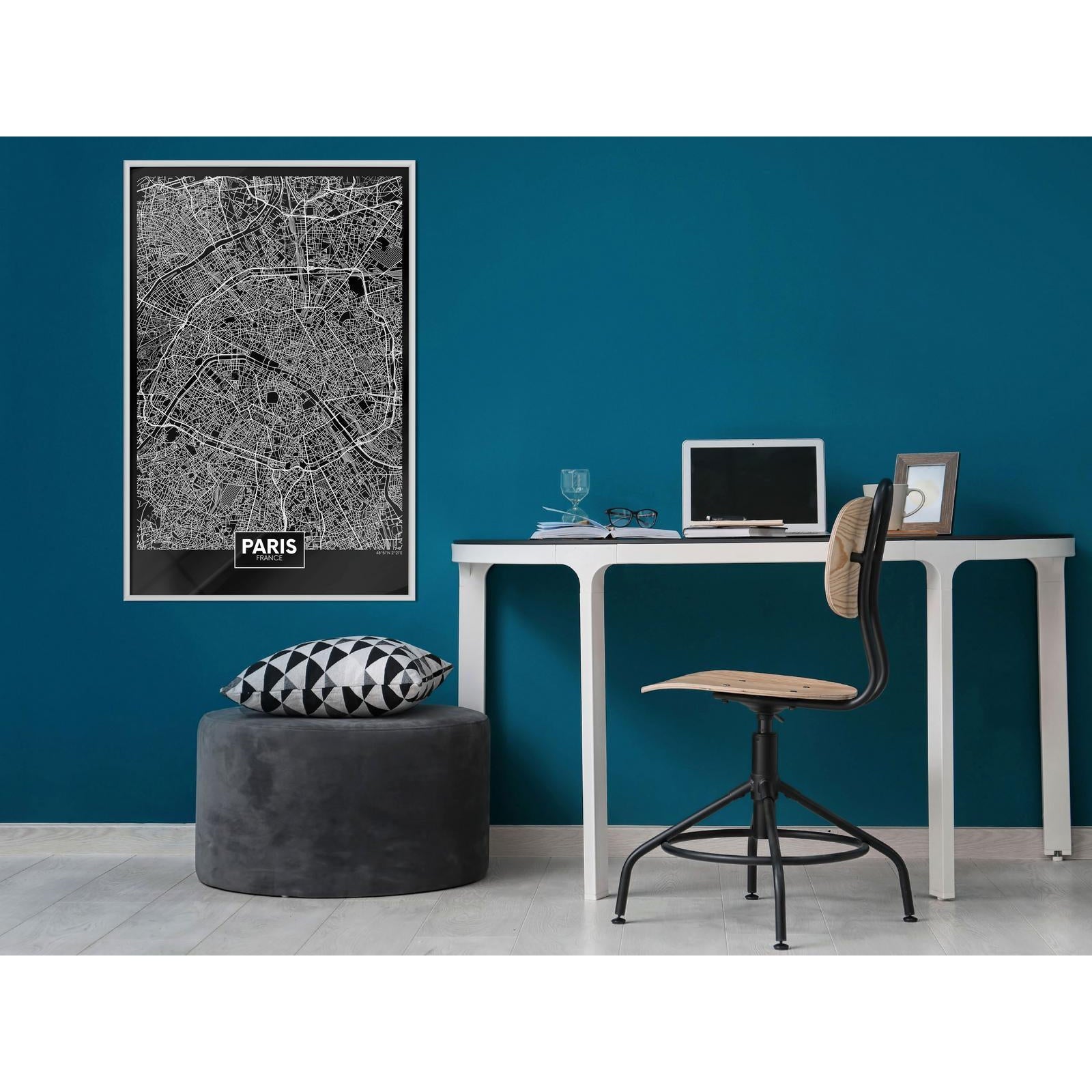 Inramad Poster / Tavla - City Map: Paris (Dark)-Poster Inramad-Artgeist-peaceofhome.se
